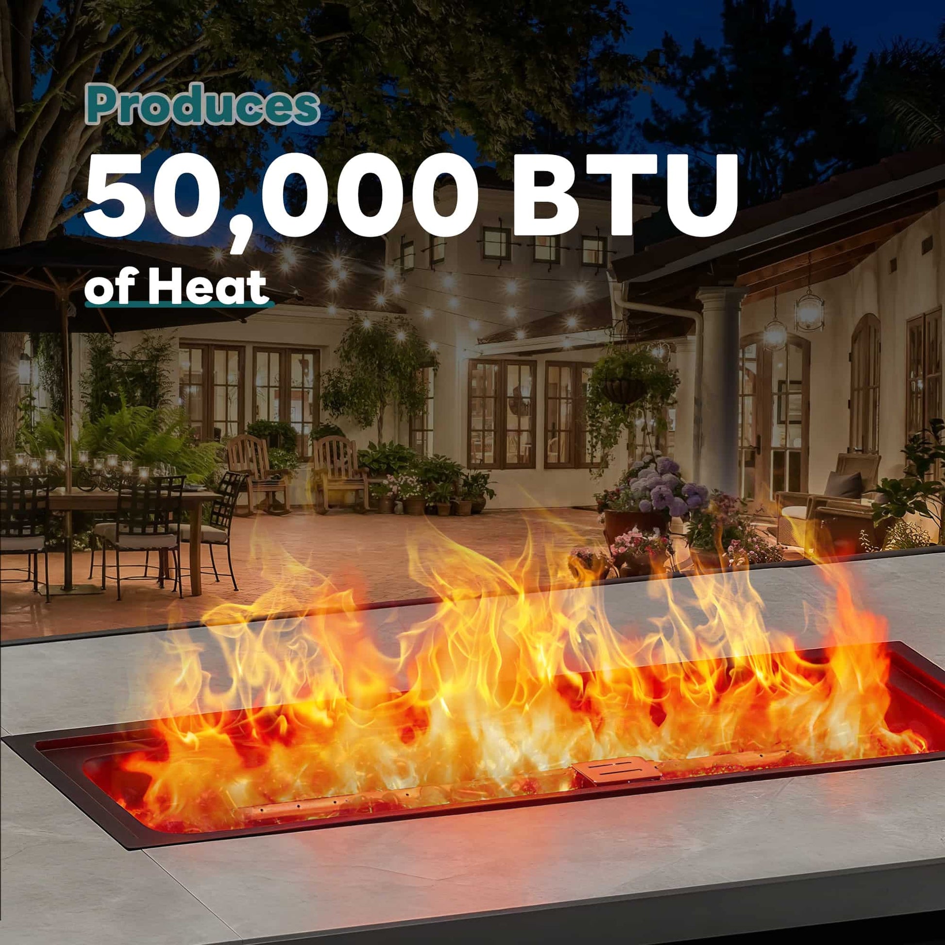 tables with a fire pit