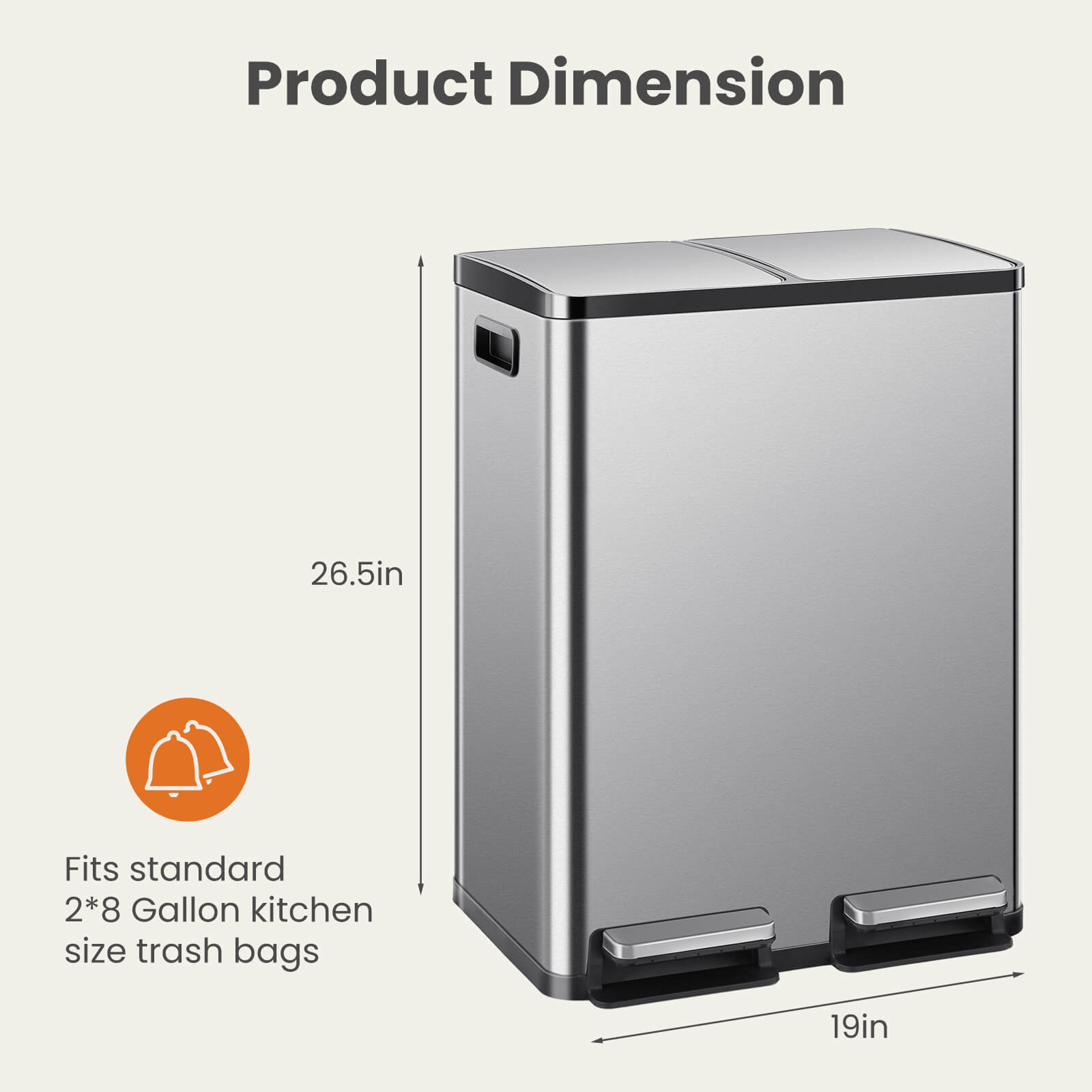 Stainless Steel 16-Gallon Pedal Trash Can