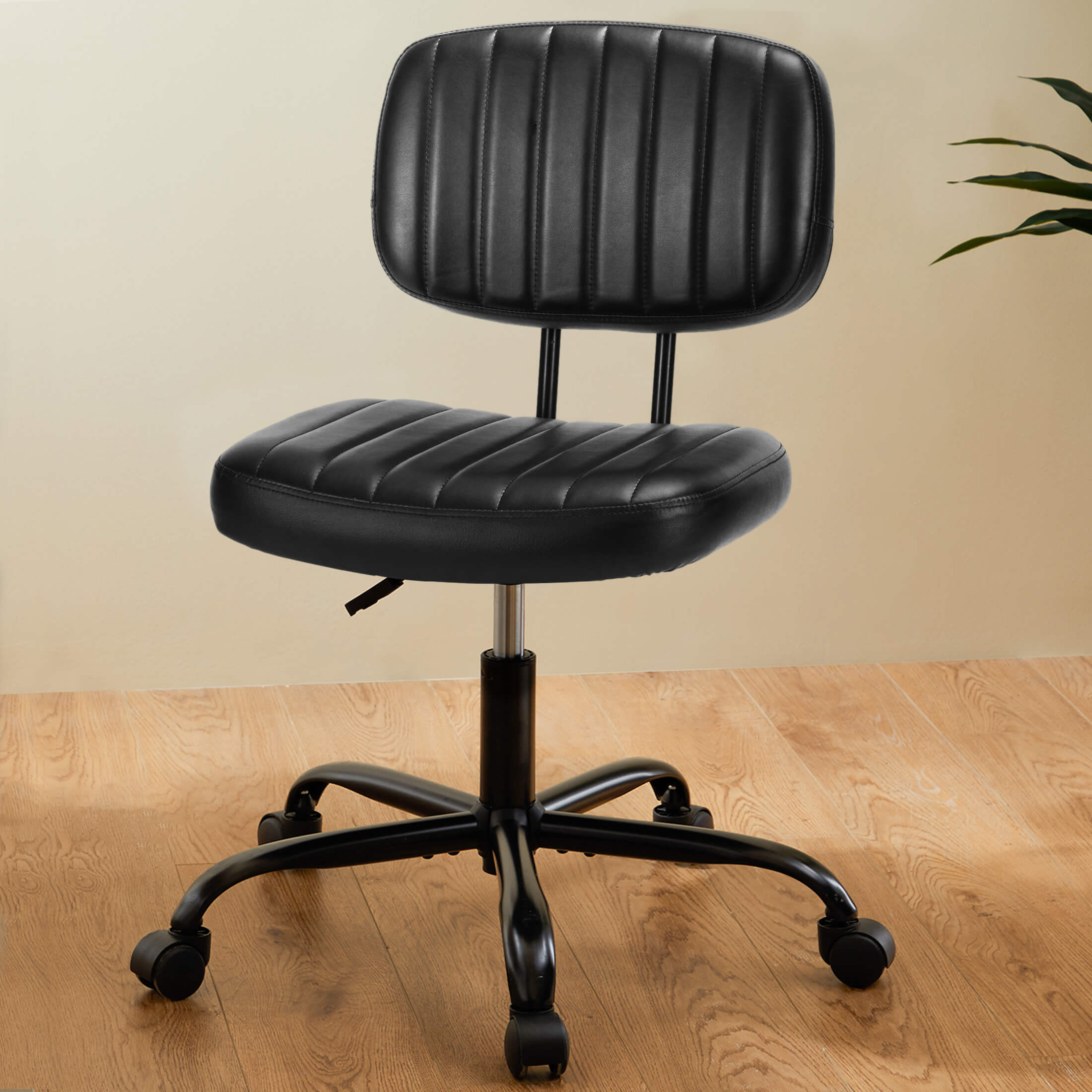 Armless Swivel PU Leather Office Chair