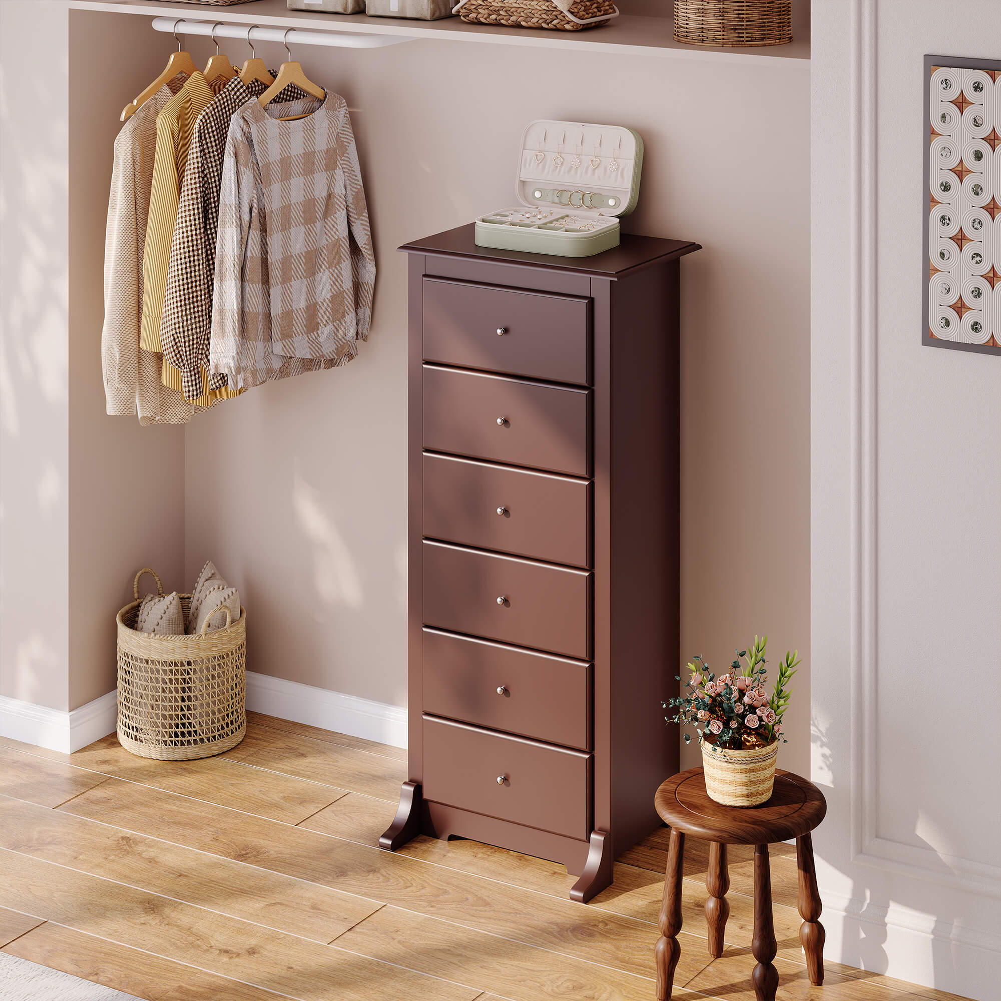 Tall 6-Drawer Wood-Grain Dresser
