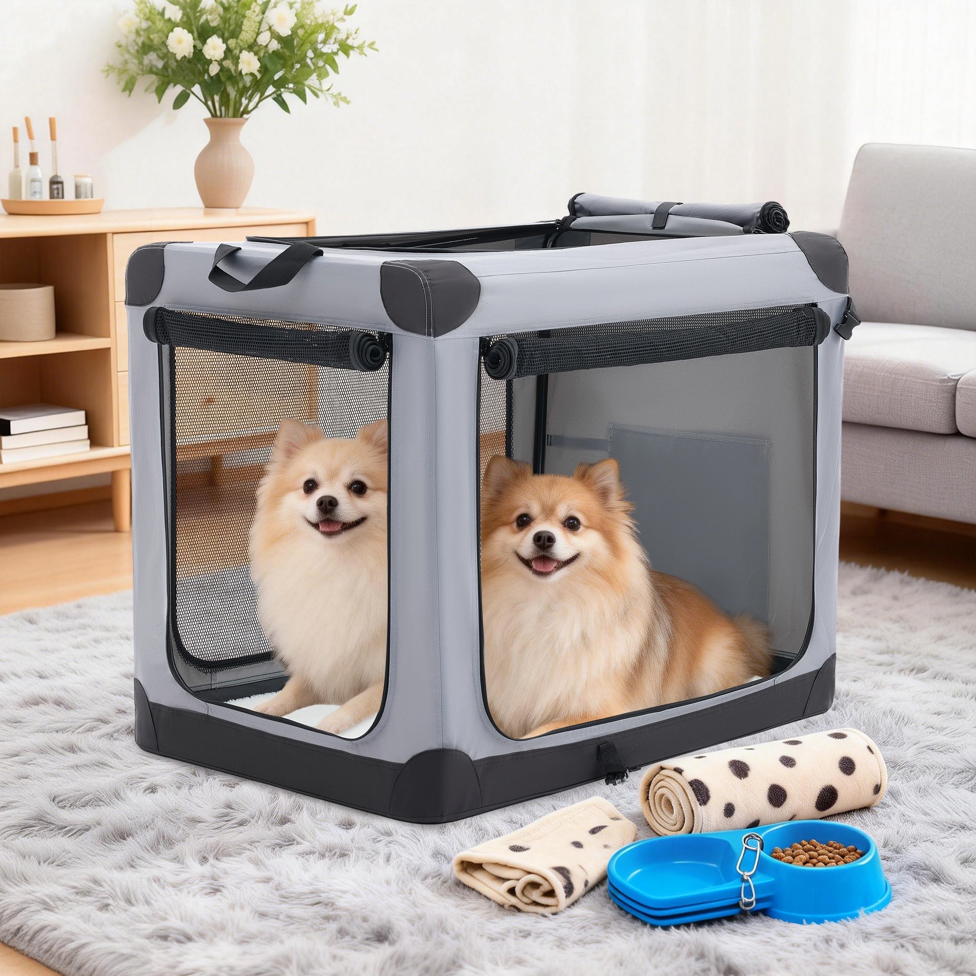 Foldable Soft-Sided Dog Crate with Mesh