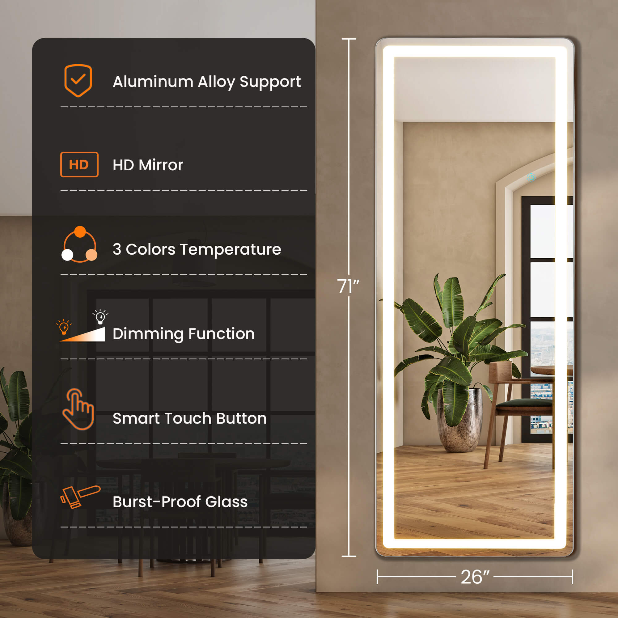 3-Color LED Illuminated Vanity Mirror