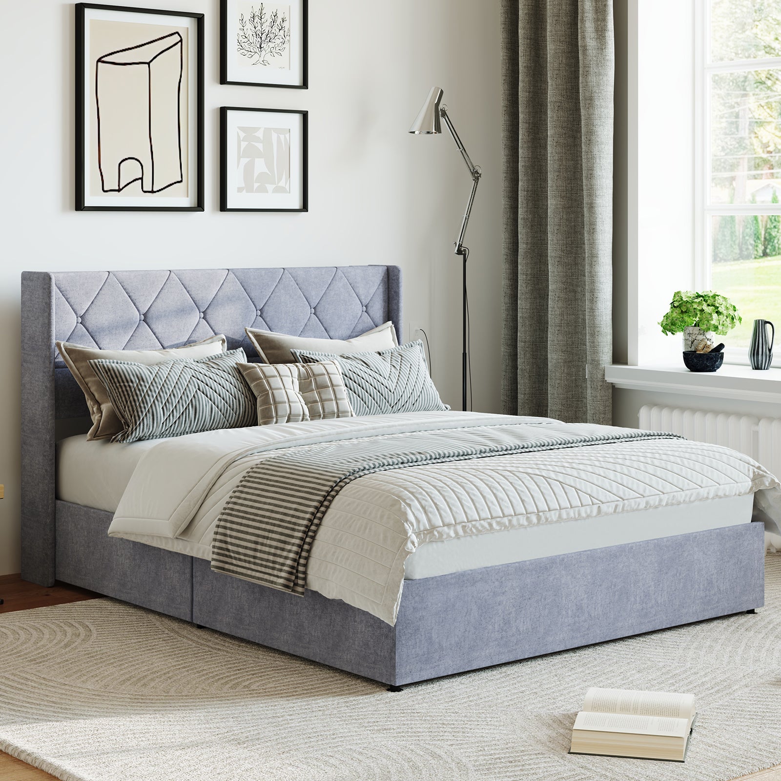 Velvet Gas-Lift Storage Bed Frame