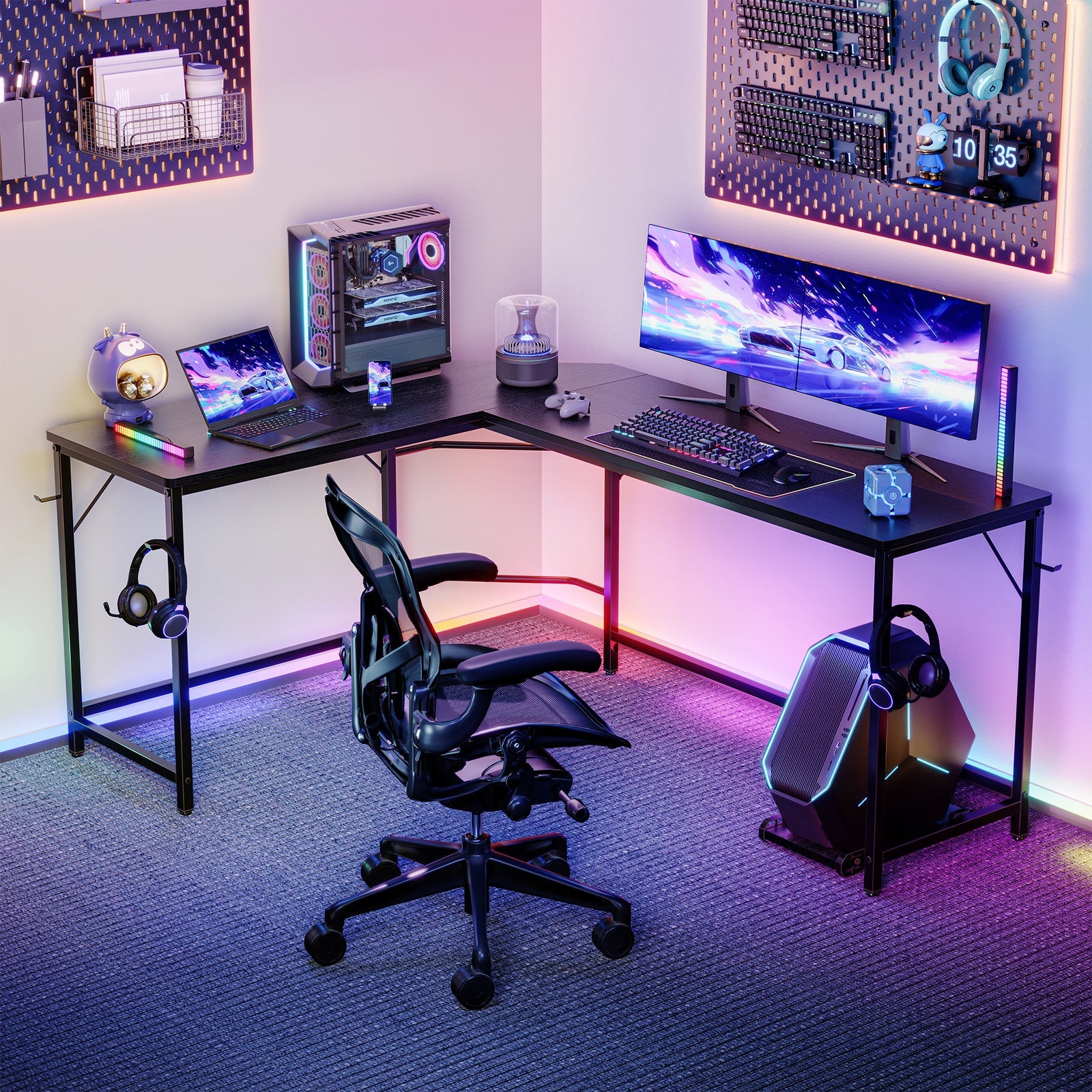 L-Shaped Computer Desk with CPU Stand