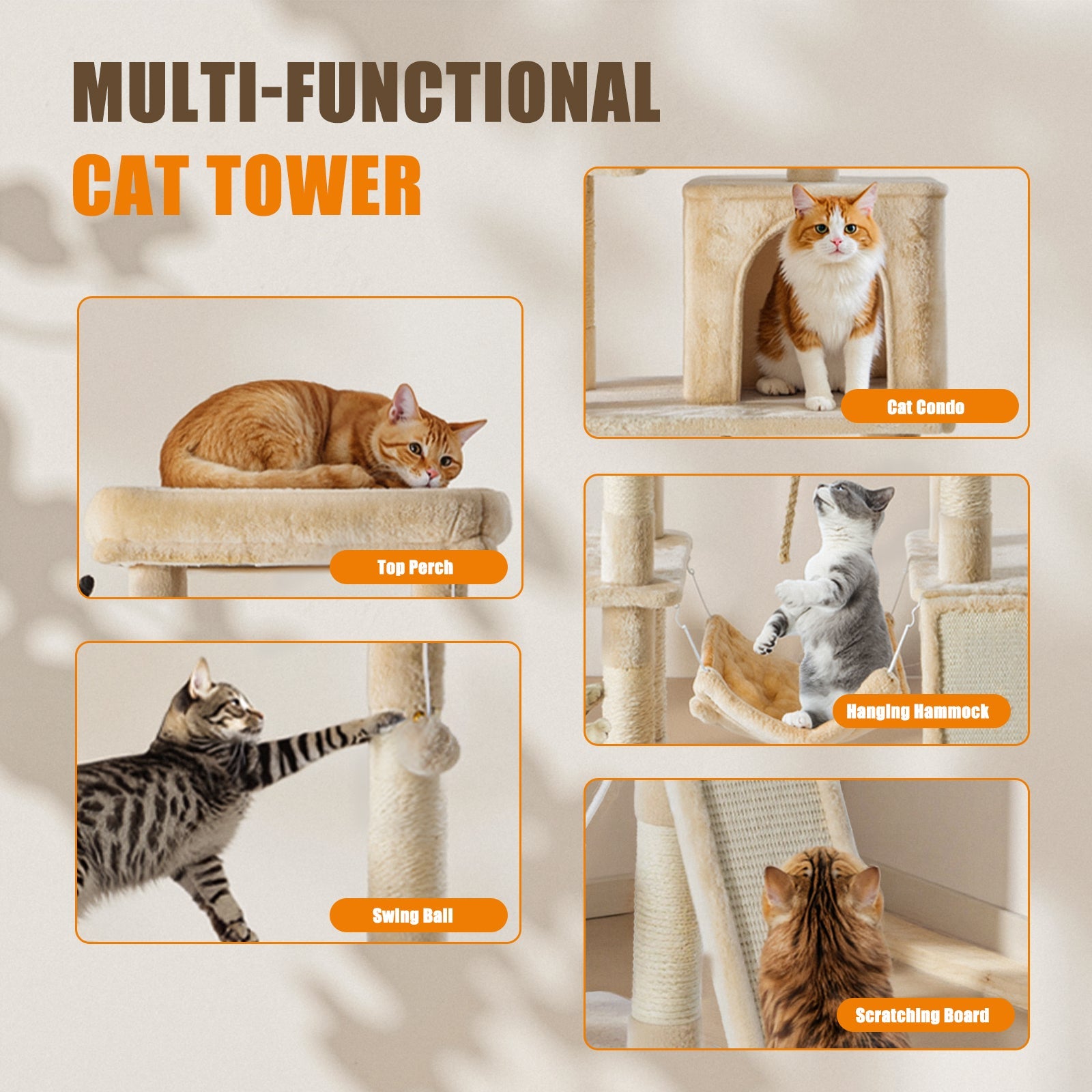 63 Inch Plush Multi-Level Cat Tree Tower