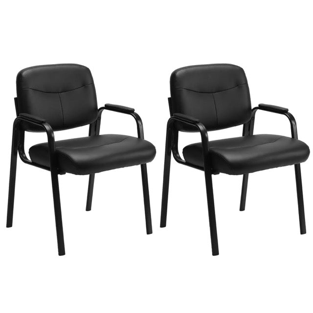 Leather Reception Chair with Padded Arms | PU Office Guest Chair, 250 lbs Capacity