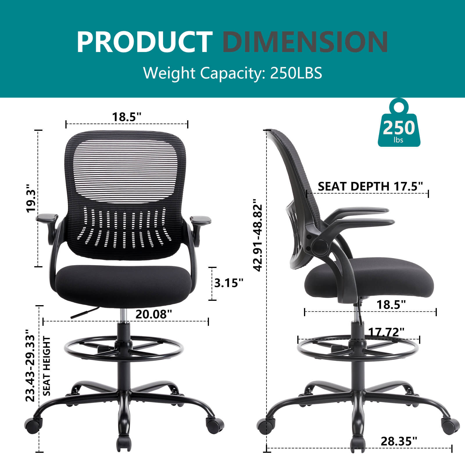 Ergonomic Office Chair Flip-Up Armrests Lumbar Support