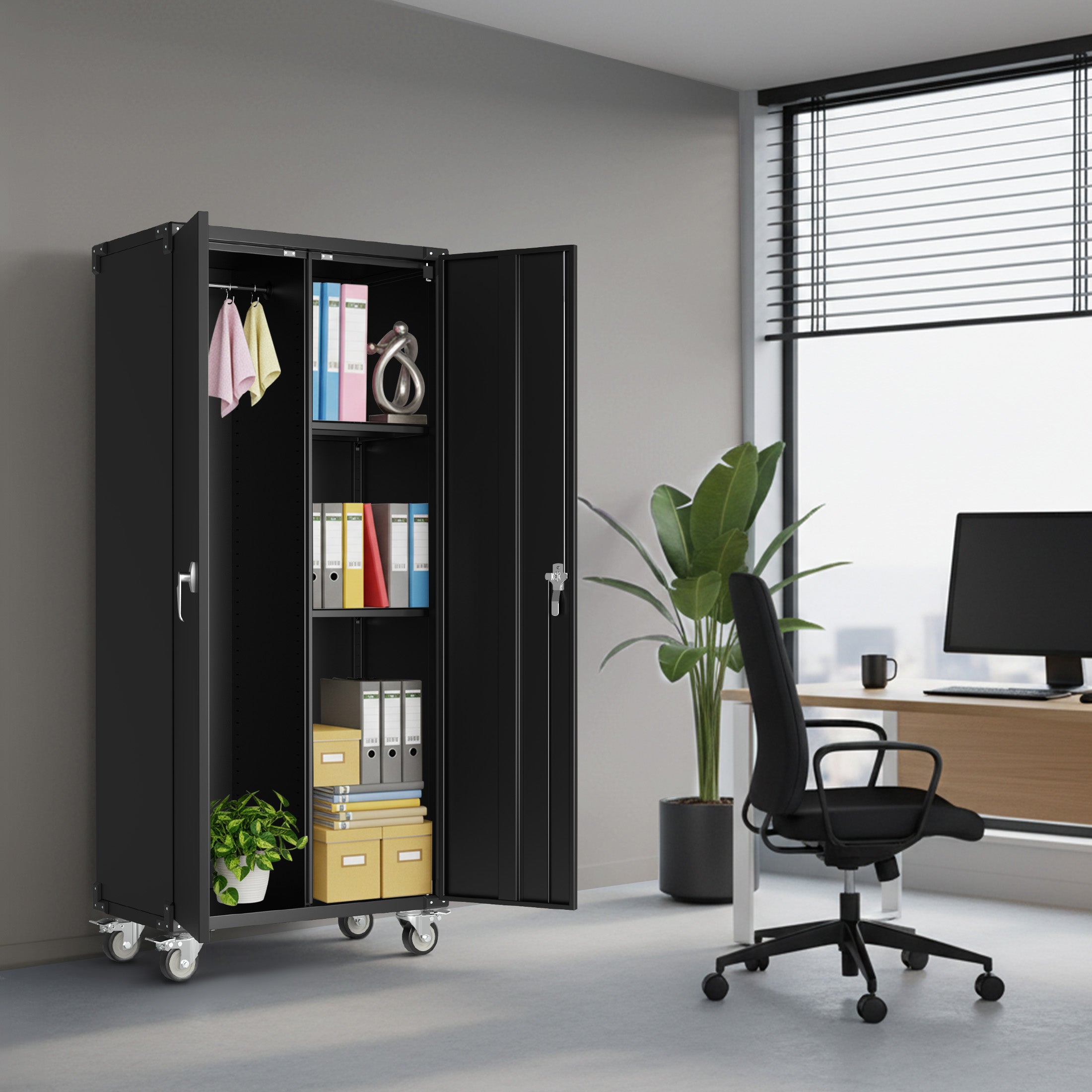 Lockable Steel Storage Cabinet with Wheels