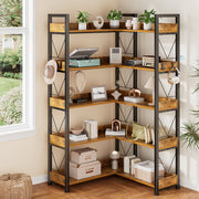 5-Tier L-Shaped Corner Shelf | Metal Frame & Wood Grain, 500 lbs Capacity