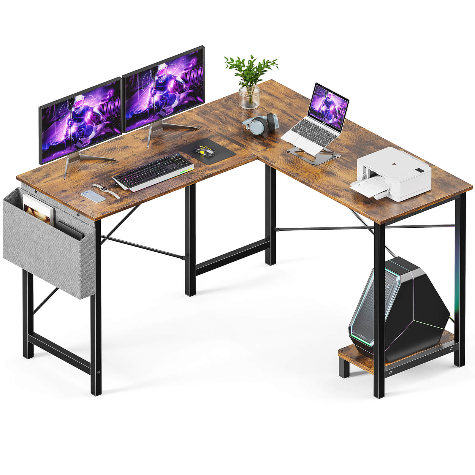 L-Shaped Wood Top Gaming Desk
