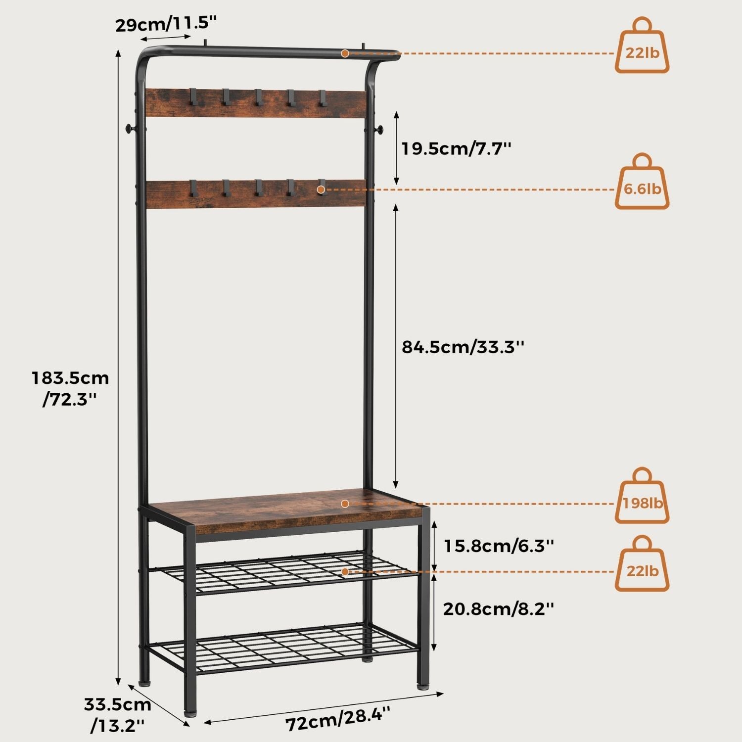 WareBay Entryway Hall Tree | Coat Rack, Shoe Bench & Storage Shelves with Hooks