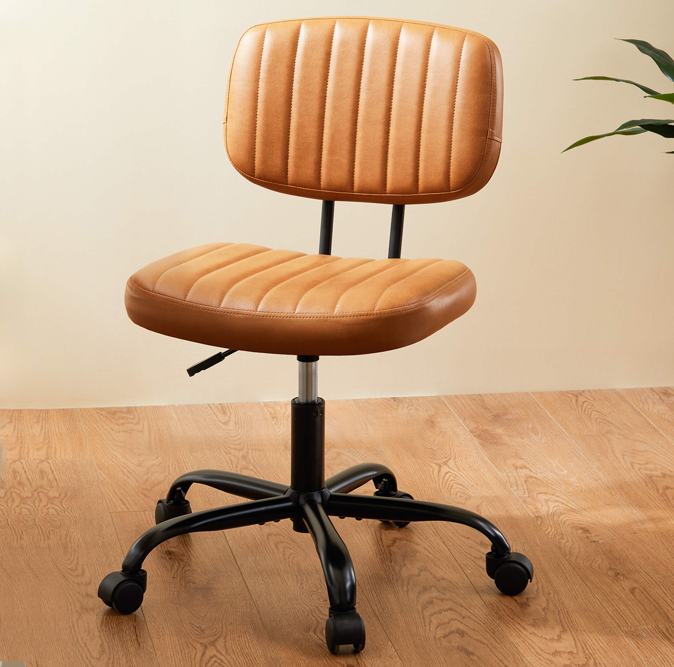 Armless Swivel PU Leather Office Chair