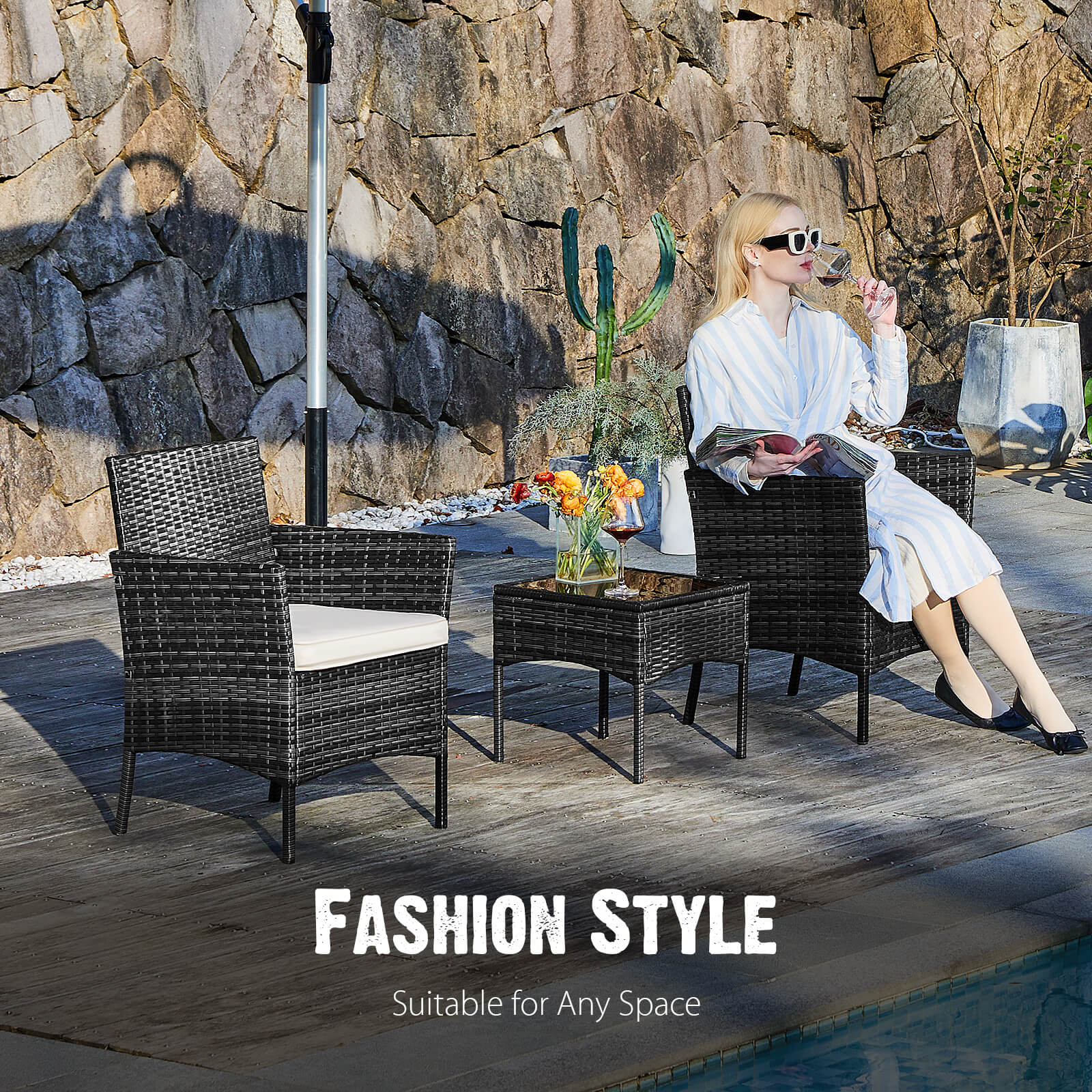Brown Gray Resin Wicker Patio Rattan Set