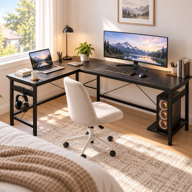 L-Shaped Computer Desk with CPU Stand