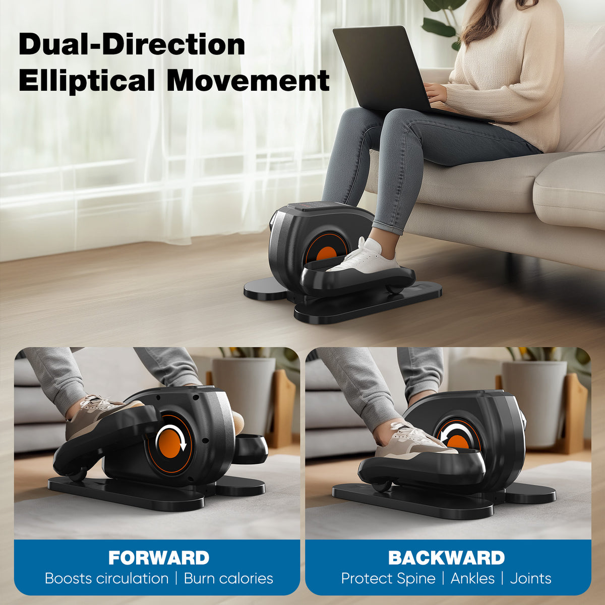 Under Desk Elliptical Machine – Quiet Pedal Exerciser with LED Display, Adjustable Speed & Remote Control
