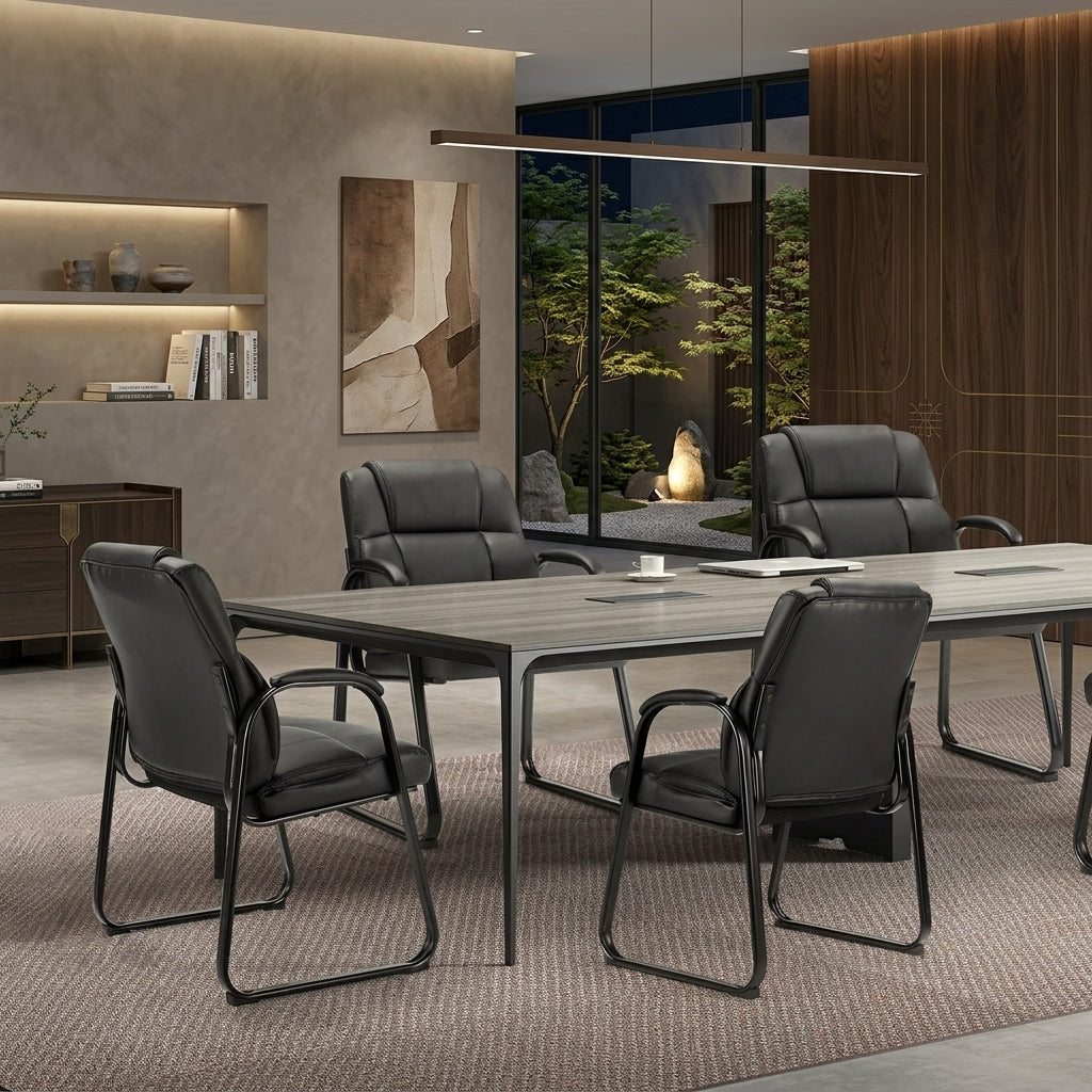 Leather Reception Chair with Padded Arms | PU Office Guest Chair, 250 lbs Capacity