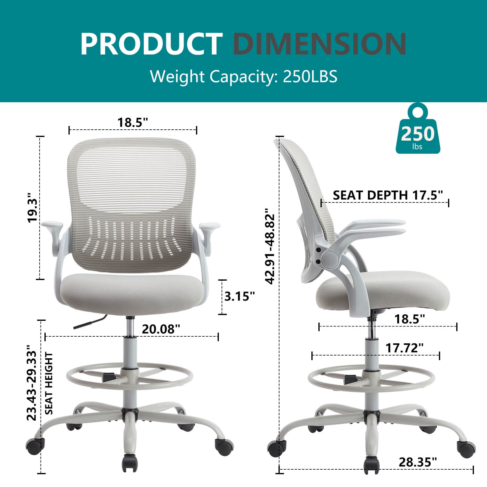 Ergonomic Office Chair Flip-Up Armrests Lumbar Support