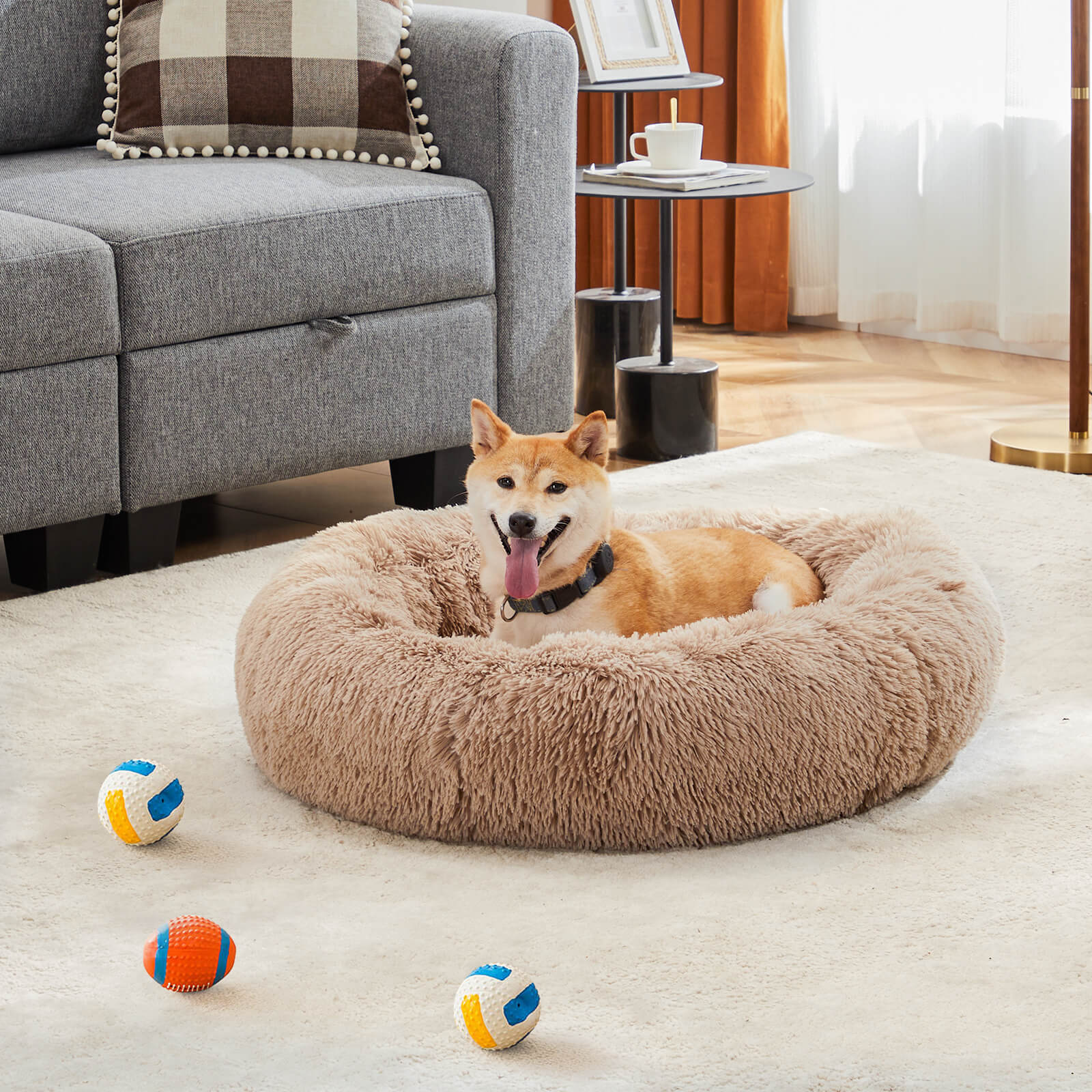 Round Faux Fur Pet Calming Bed