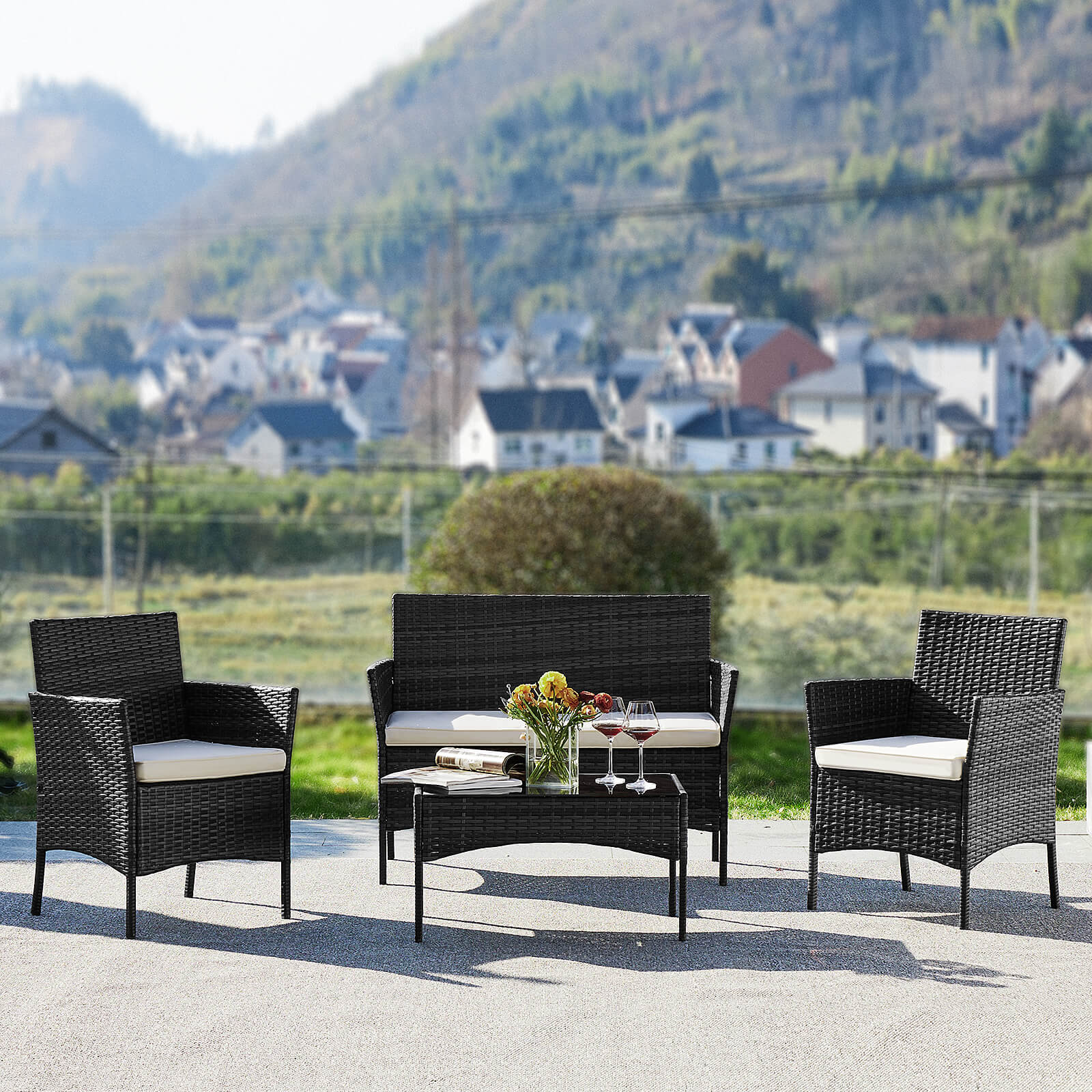 Brown Gray Resin Wicker Patio Rattan Set