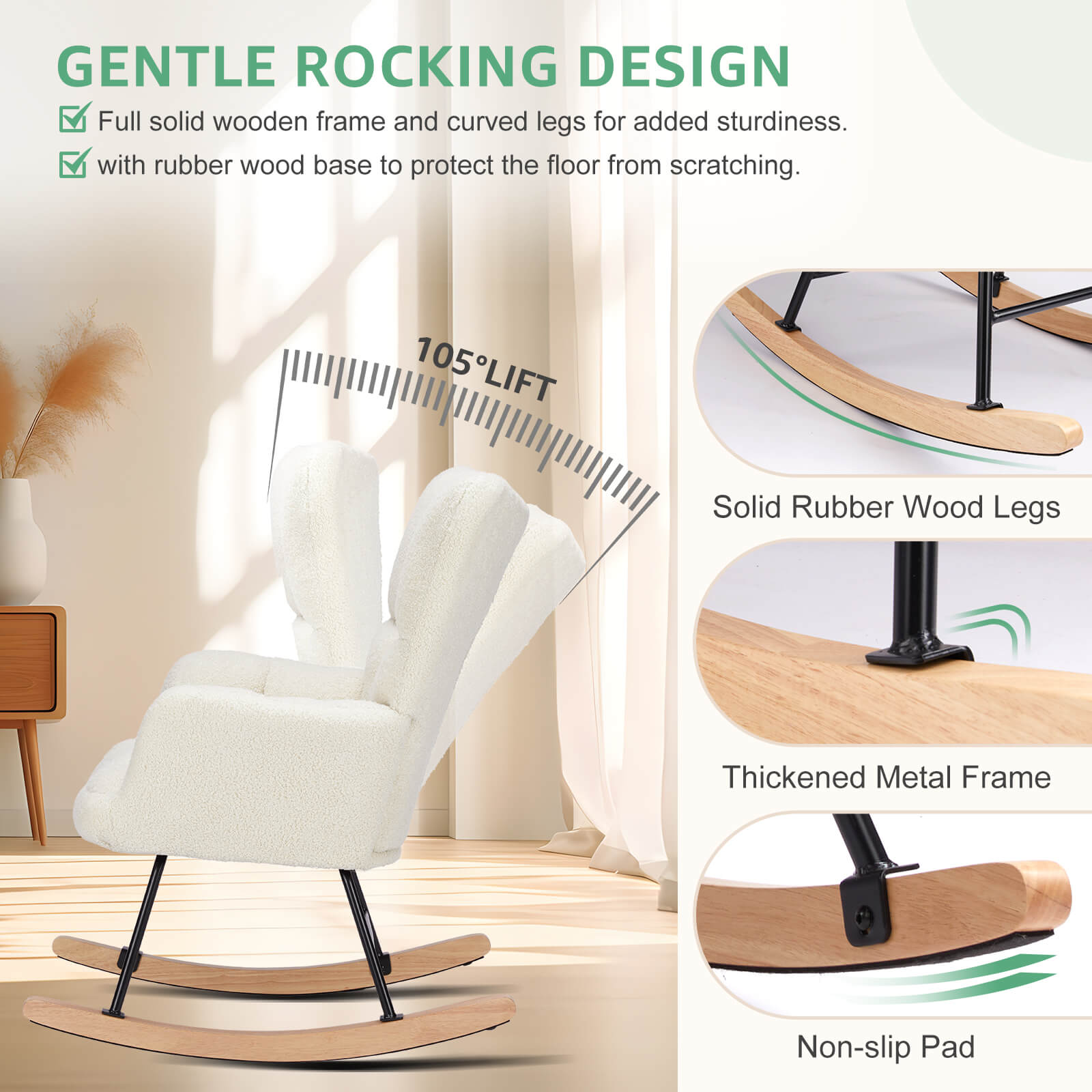 Padded Teddy Upholstered Nursery Rocking Chair