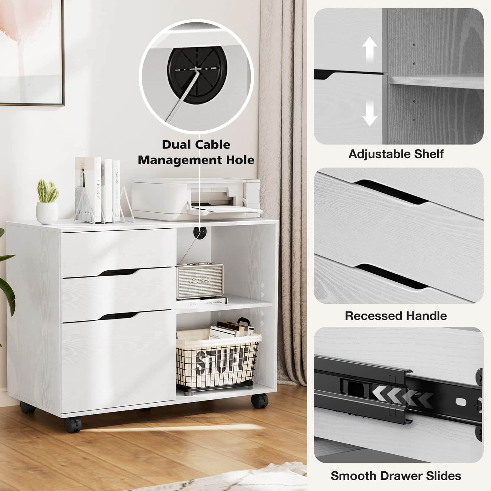 mobile file cabinet on wheels#Color_White