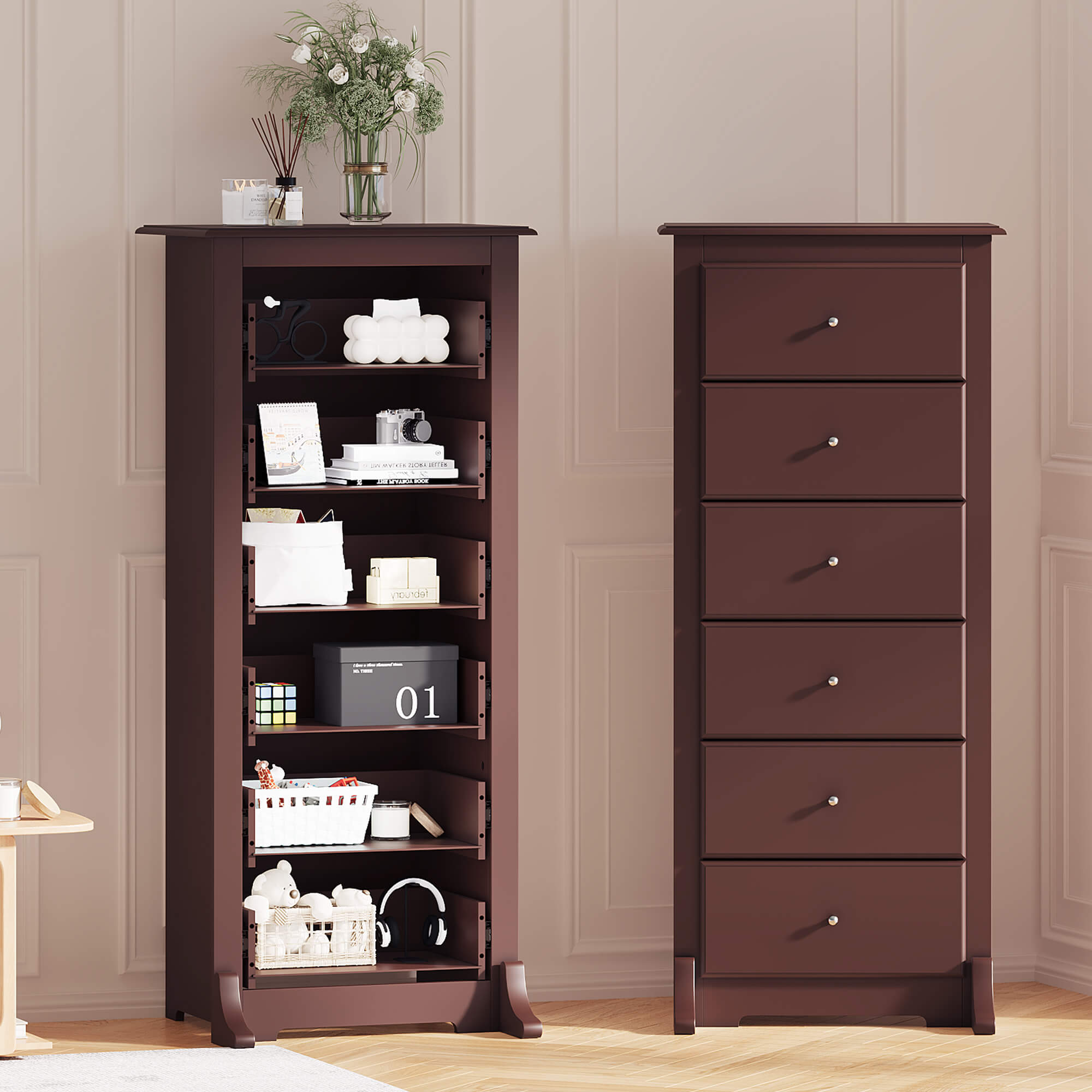 Tall 6-Drawer Wood-Grain Dresser