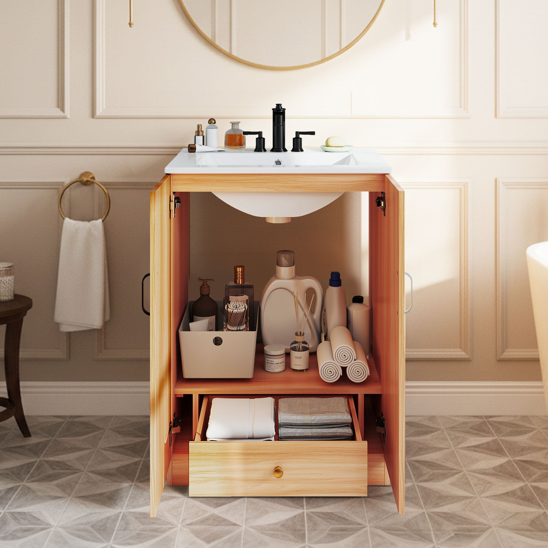 24-Inch Natural Wood Bathroom Vanity with Sink