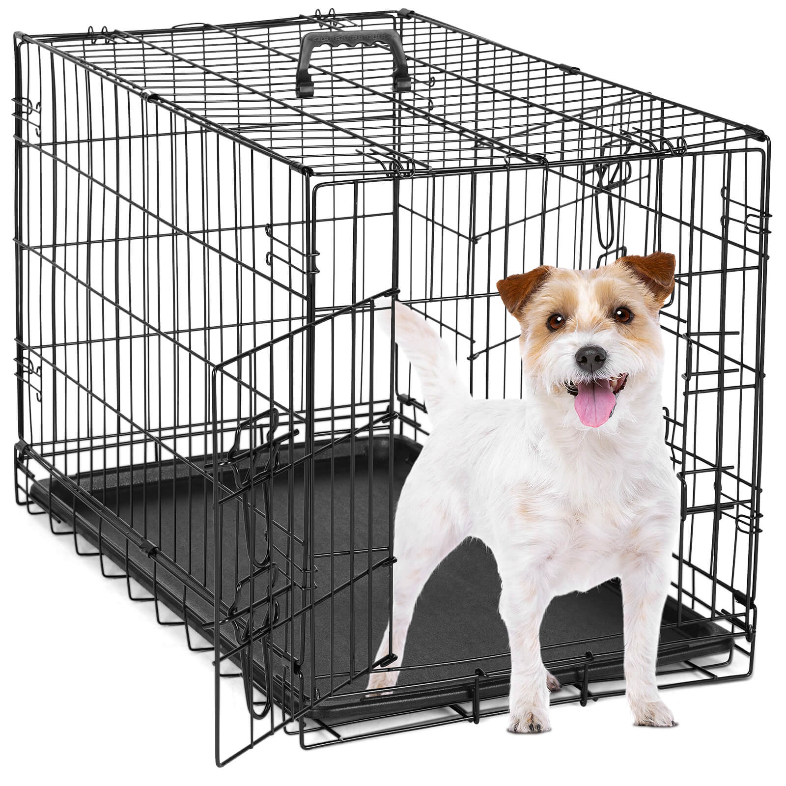Foldable Double Door Dog Crate with Divider
