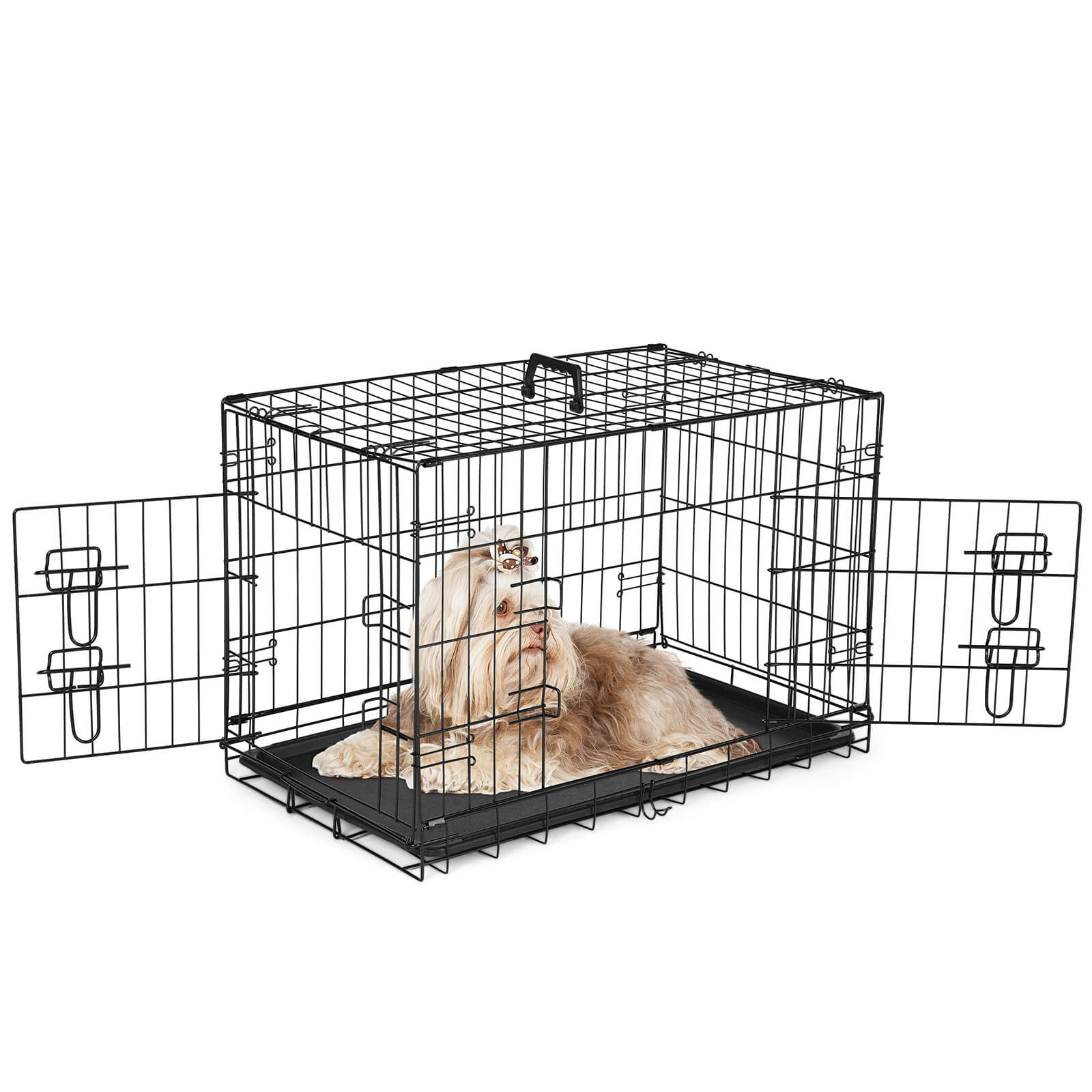 Foldable Double Door Dog Crate with Divider