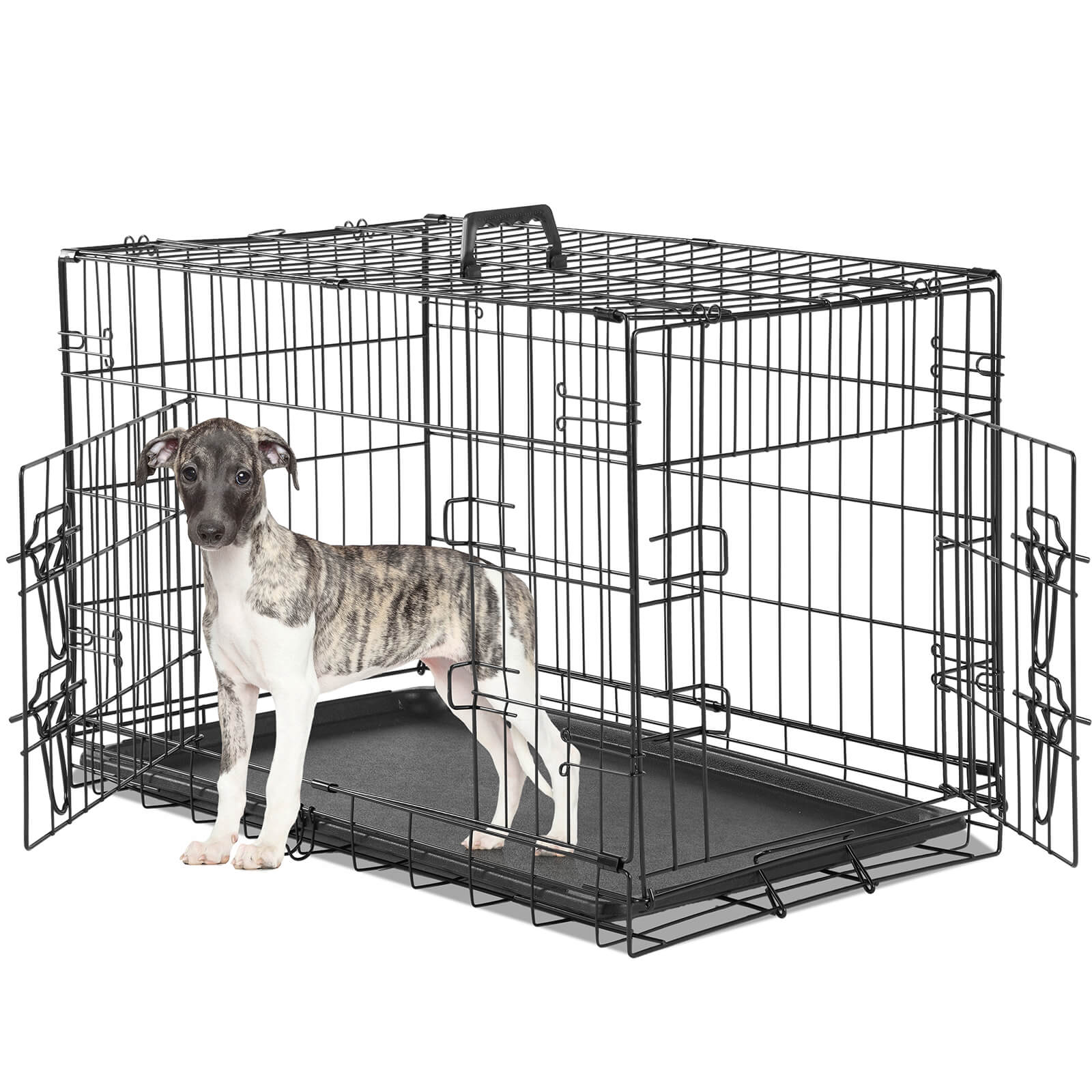 Foldable Double Door Dog Crate with Divider