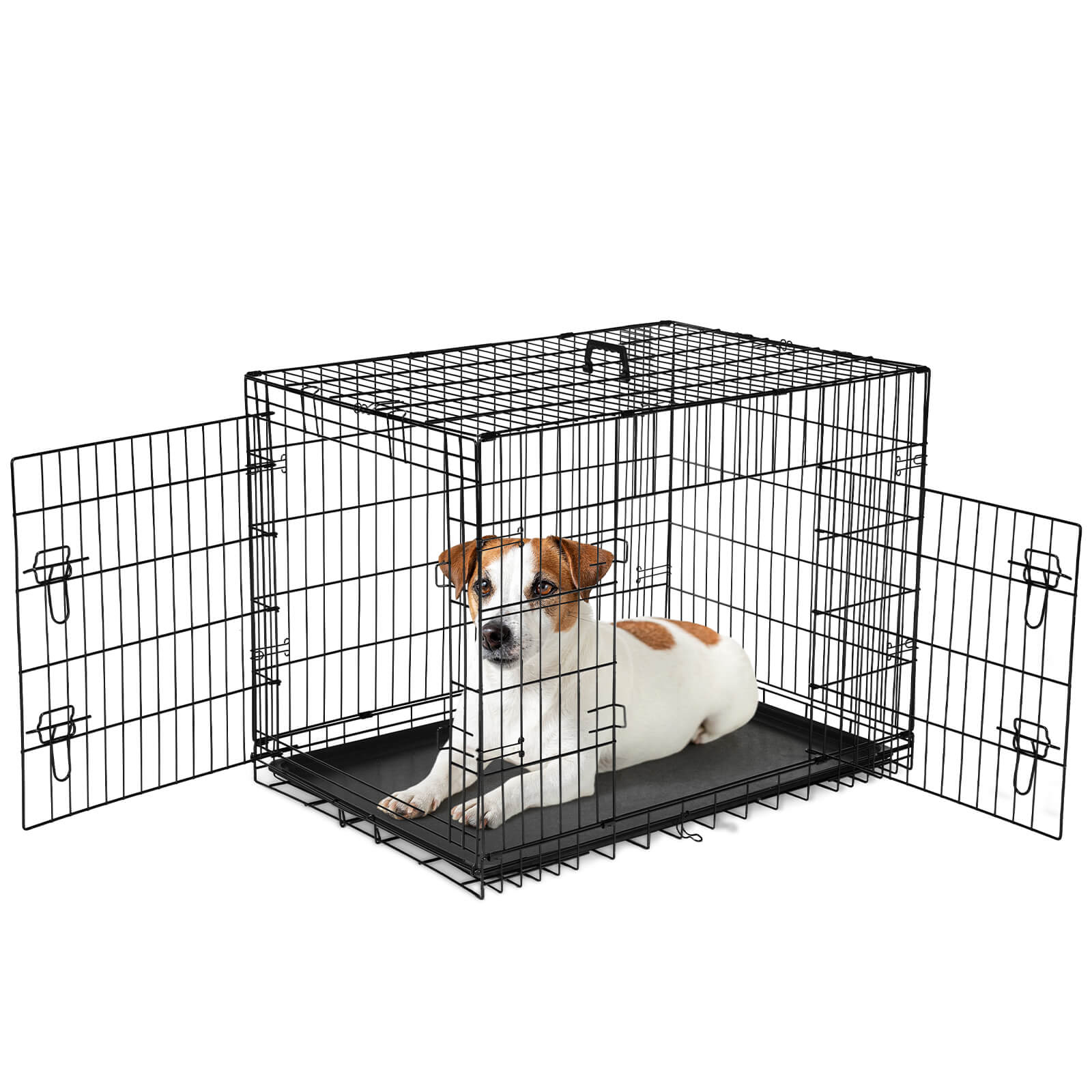 Foldable Double Door Dog Crate with Divider