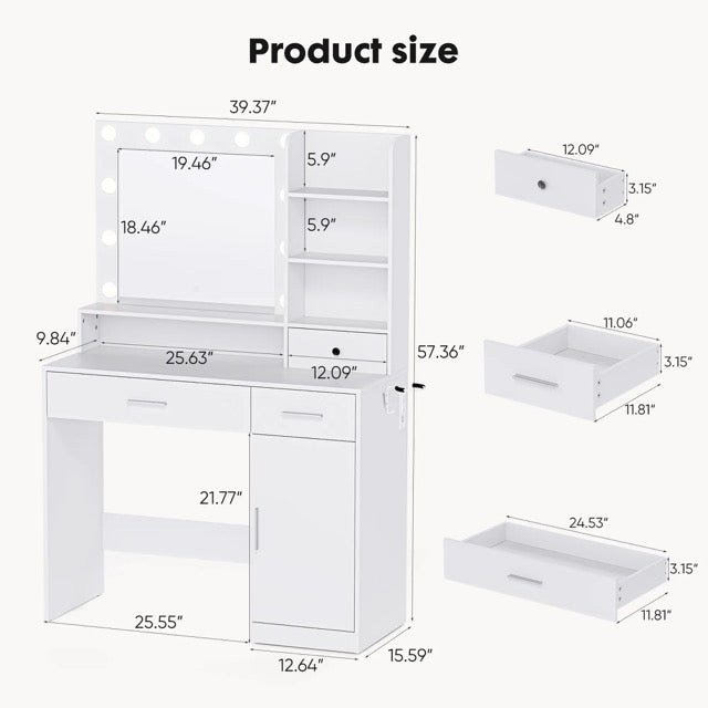 3-Color LED Vanity Mirror with Storage Drawers