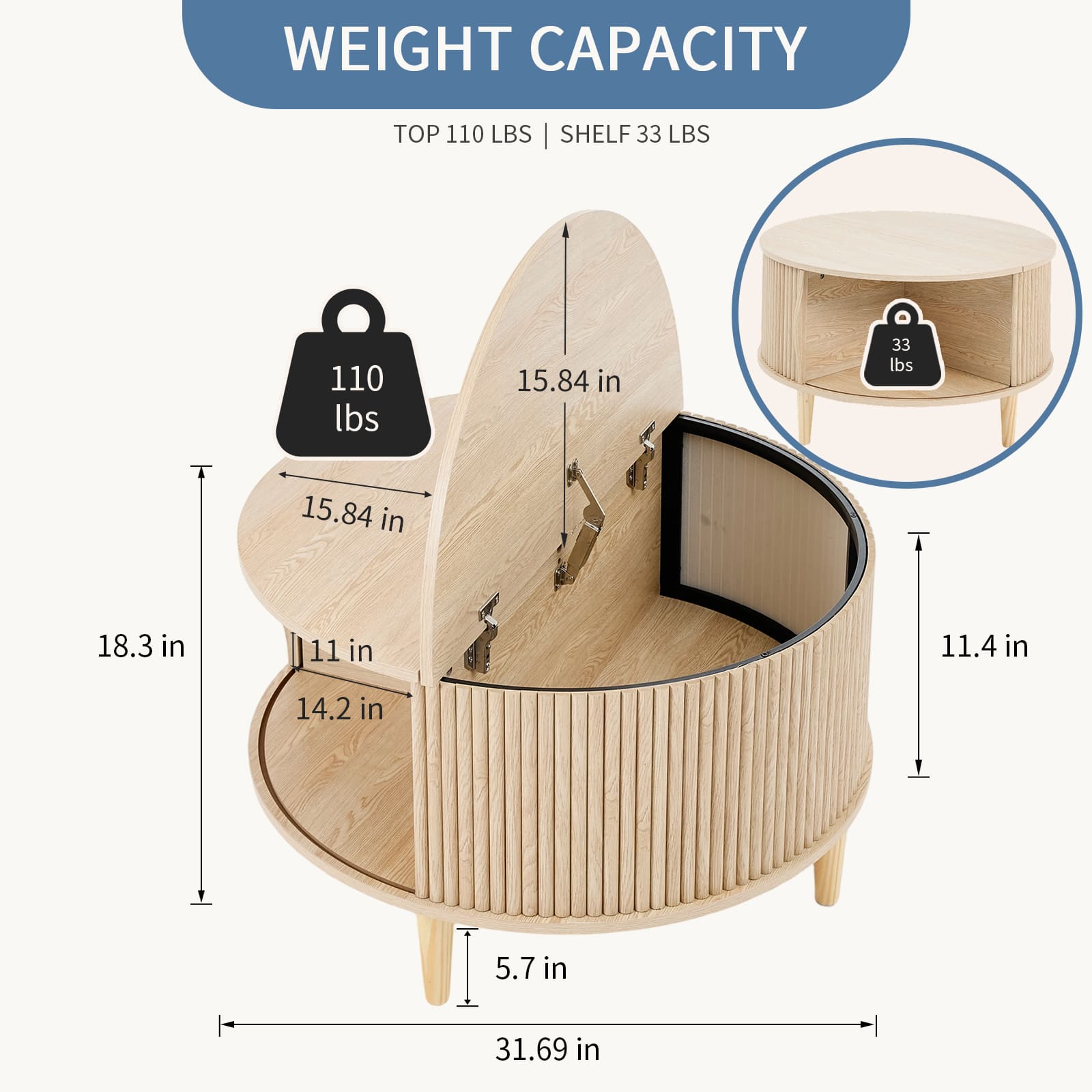 Round Flip-Top Storage Coffee Table