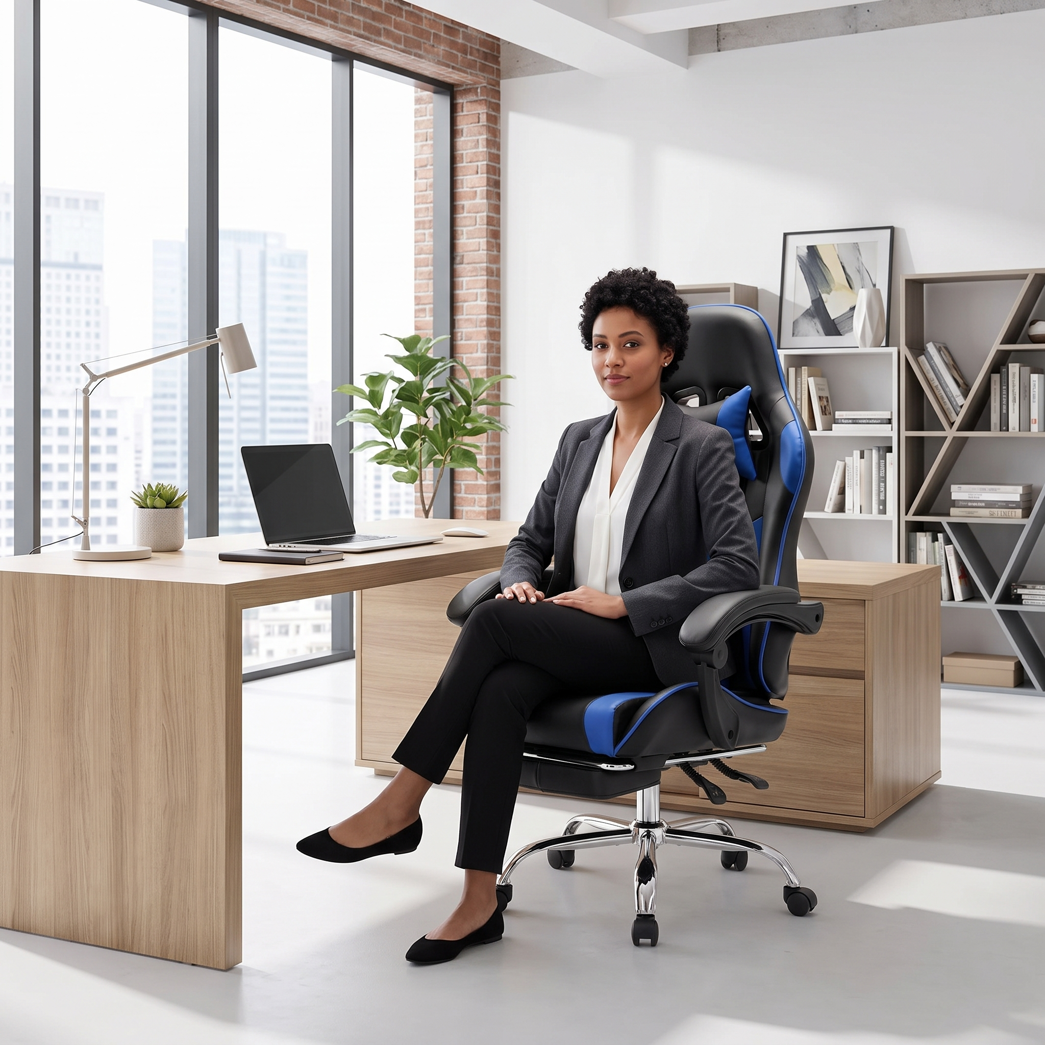 Gaming Chair with Footrest and Lumbar Support