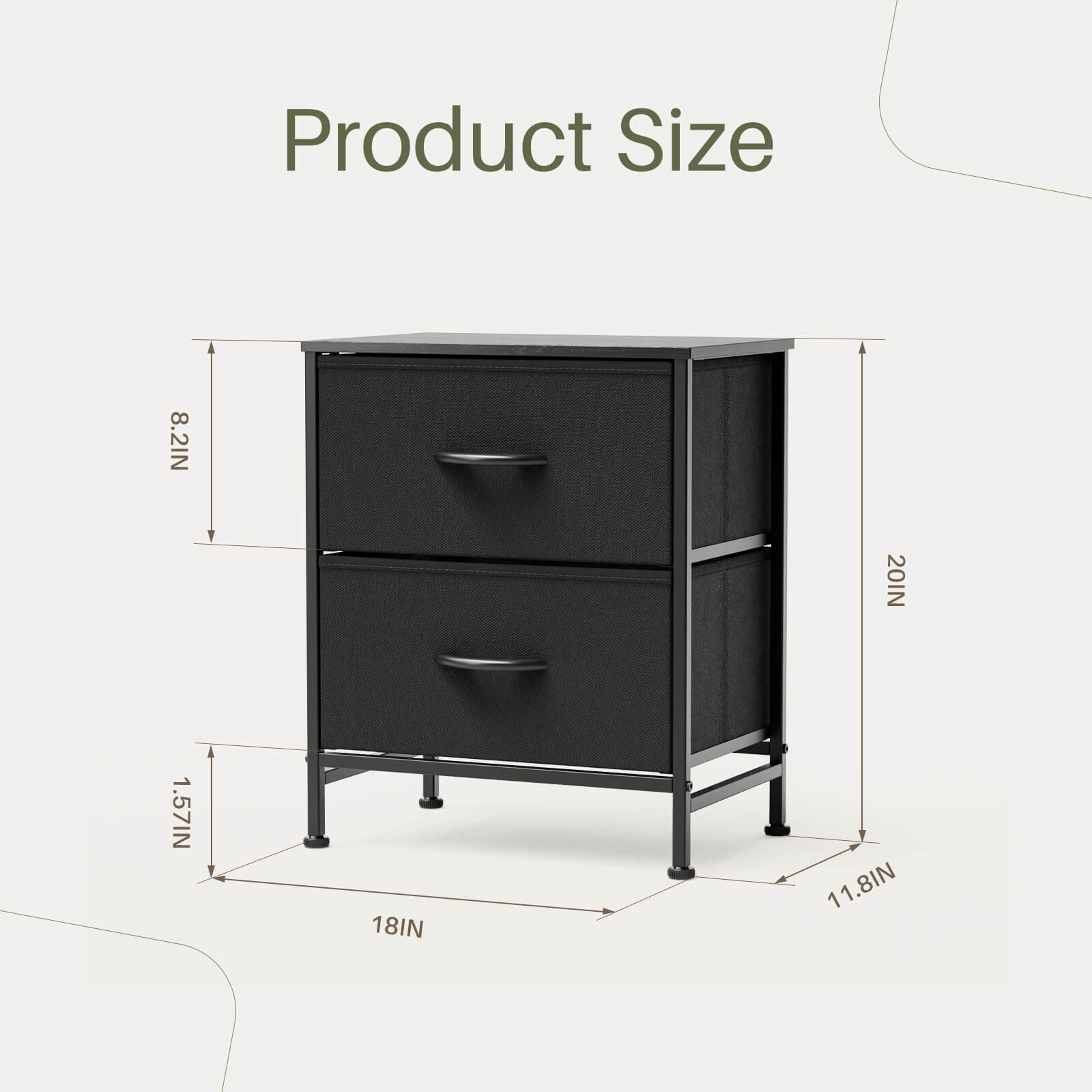 2-Piece Fabric Drawer Nightstand Set