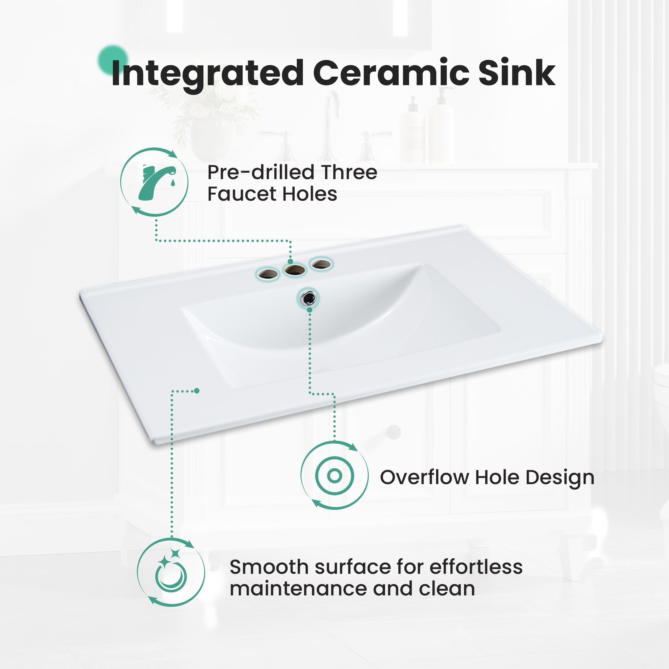 Modern White Bathroom Vanity Cabinet with Sink