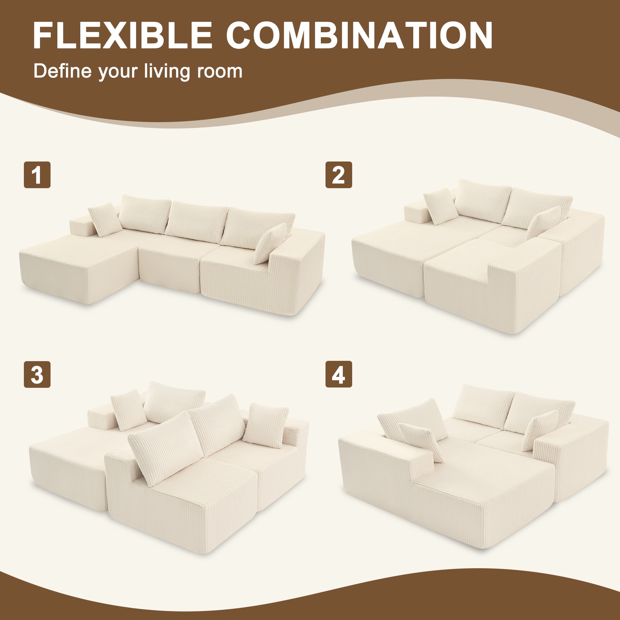108" Modular Corduroy Sectional Sofa
