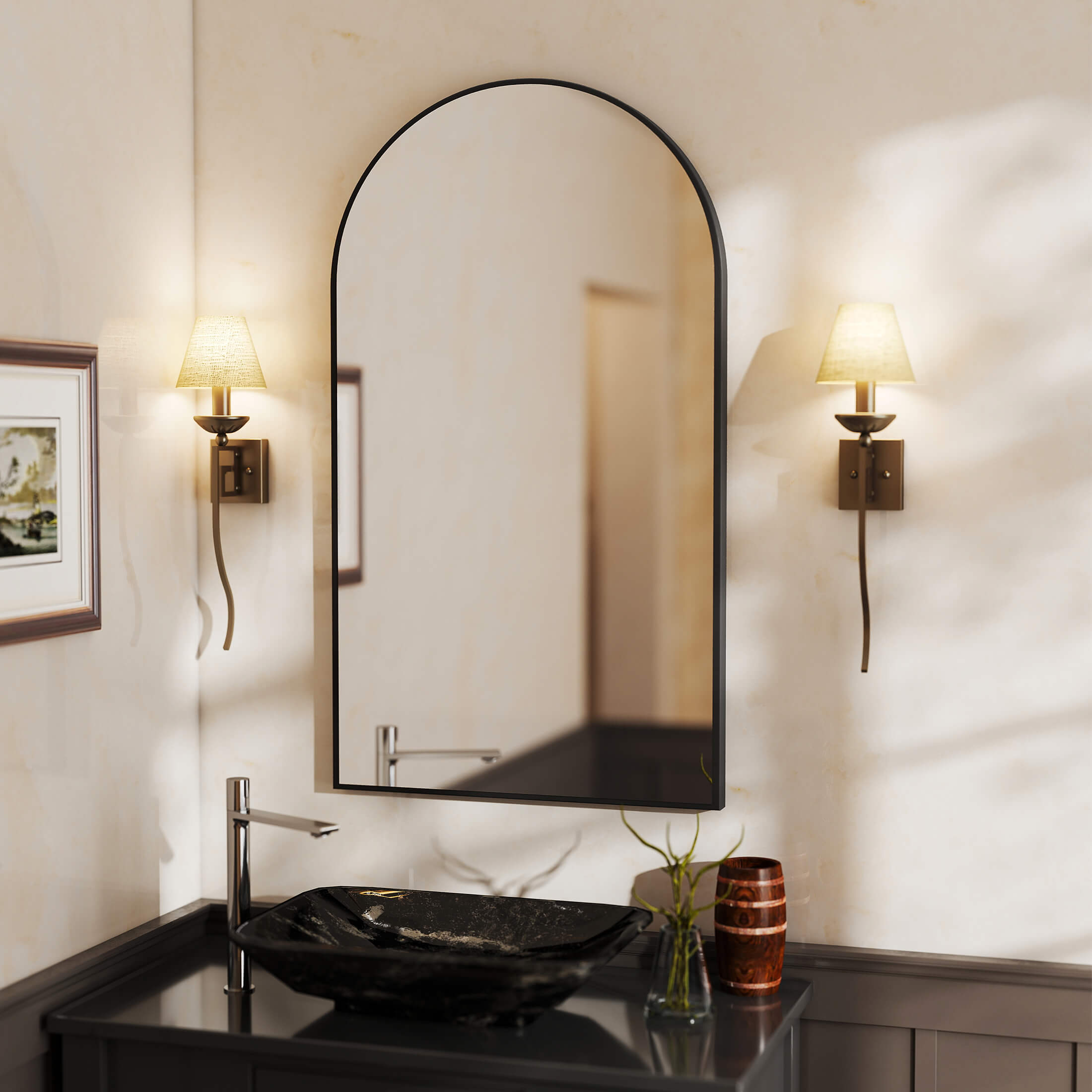 Gothic Arch Gold Black Wall Mirror