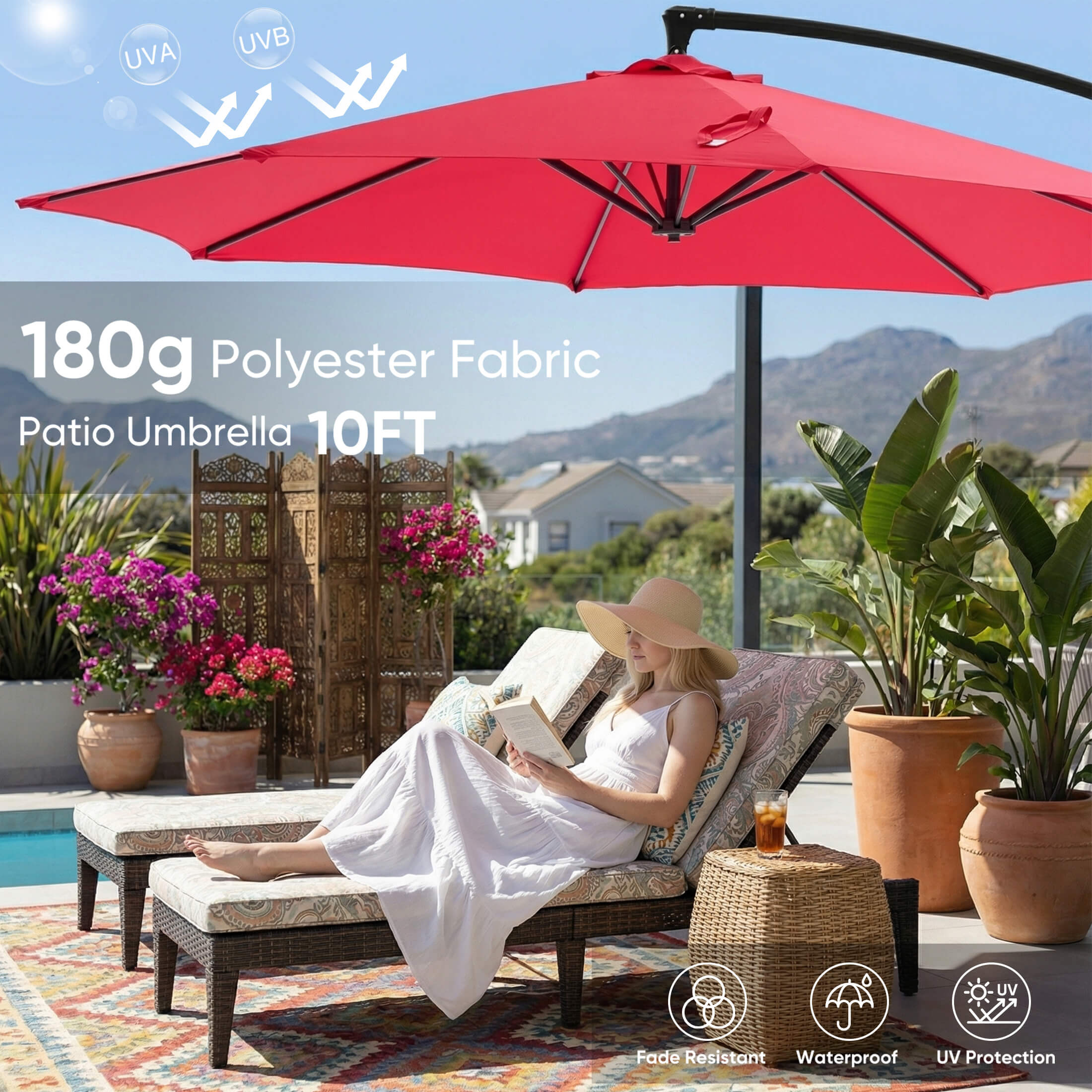 10ft Cantilever Patio Umbrella for Garden, Backyard, Poolside