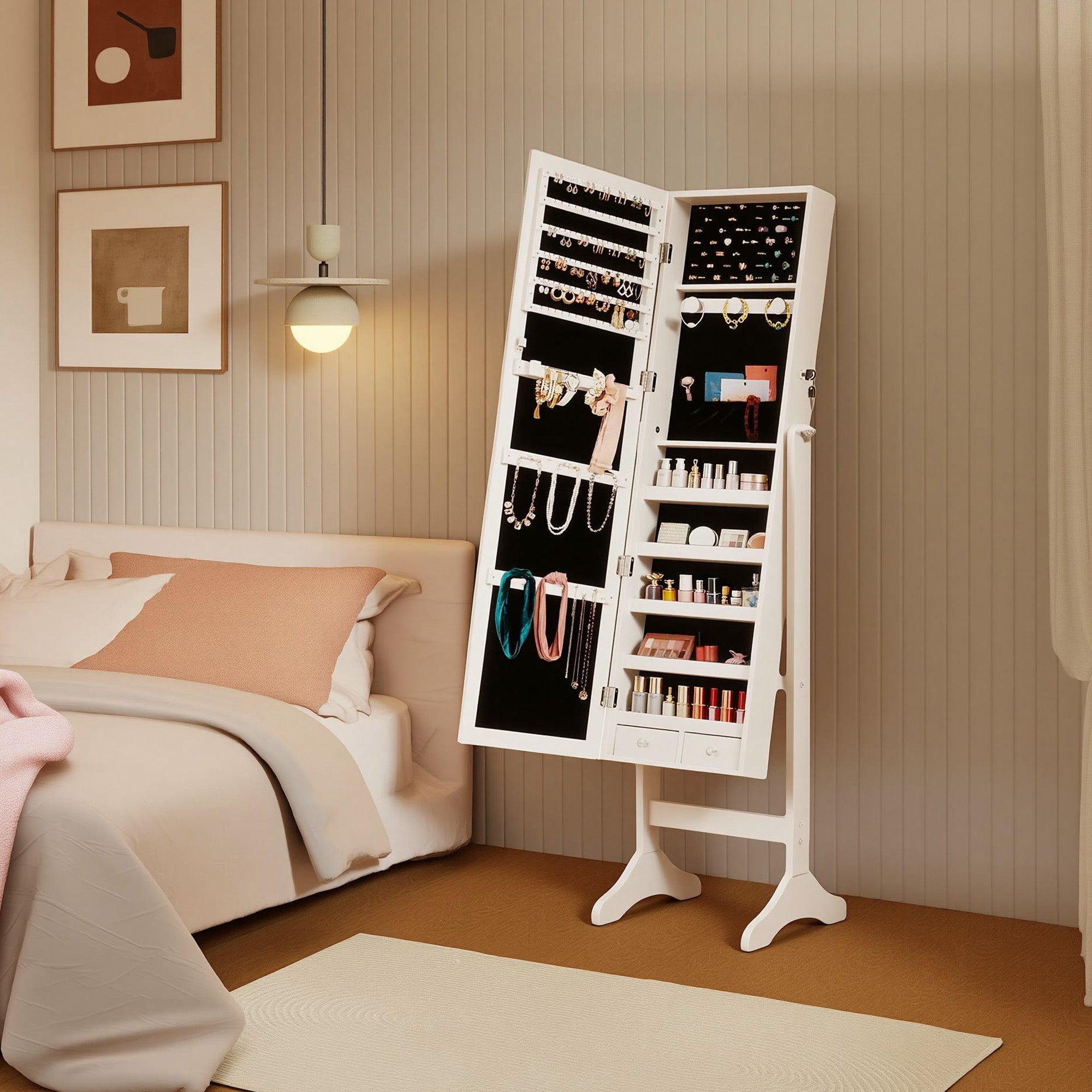 Freestanding Full Length Mirror Jewelry Cabinet
