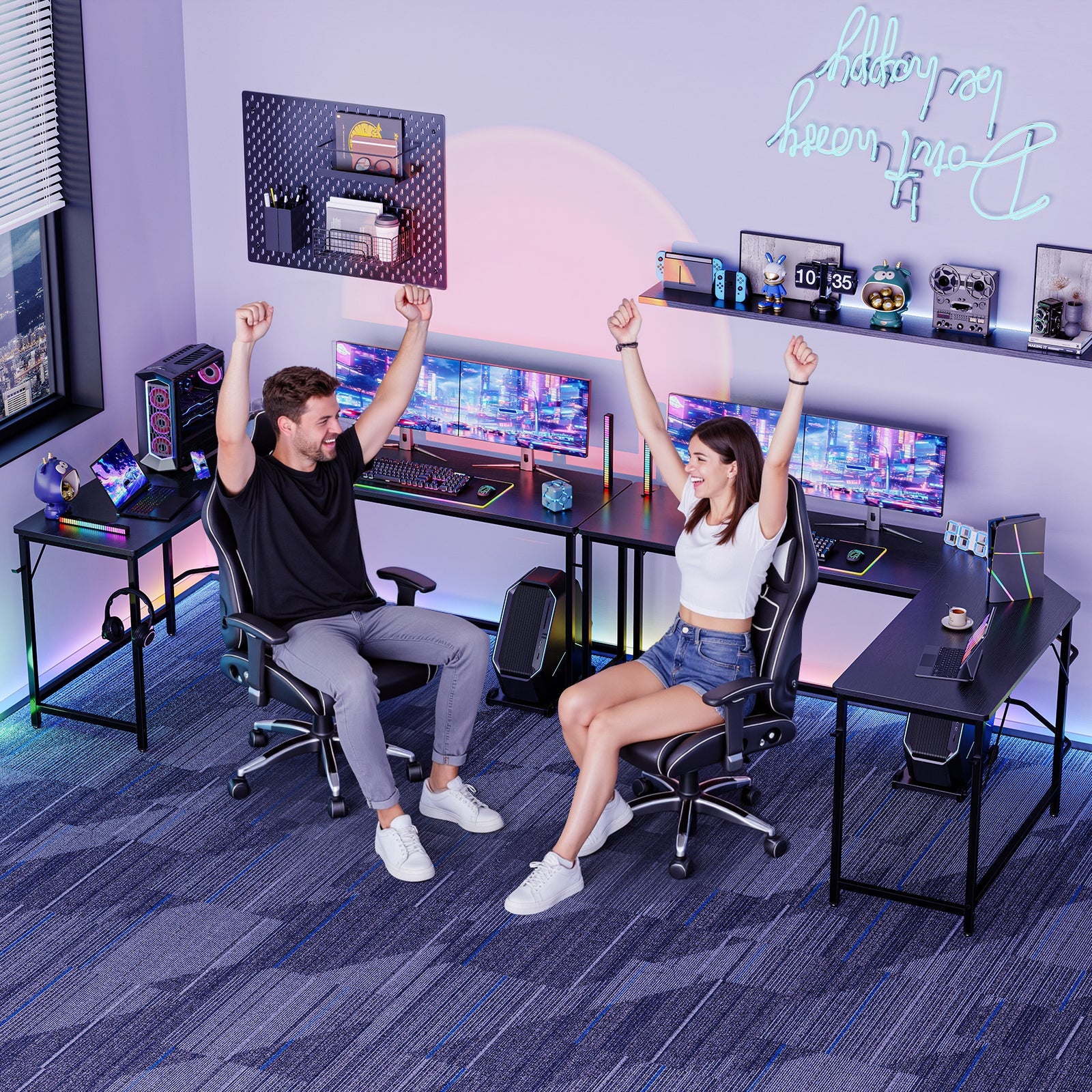 L-Shaped Computer Desk with CPU Stand