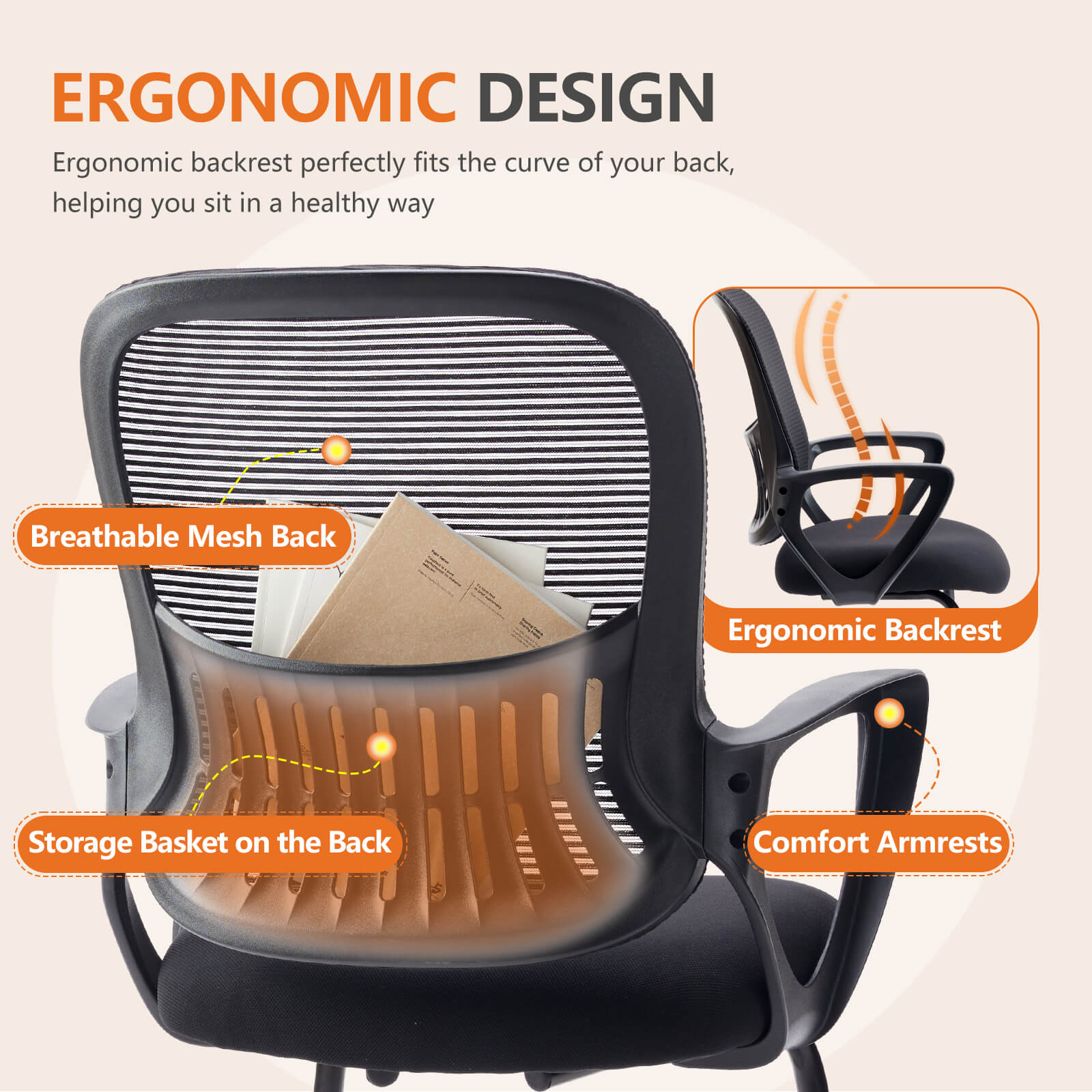 Ergonomic Mesh Office Chair with Armrests