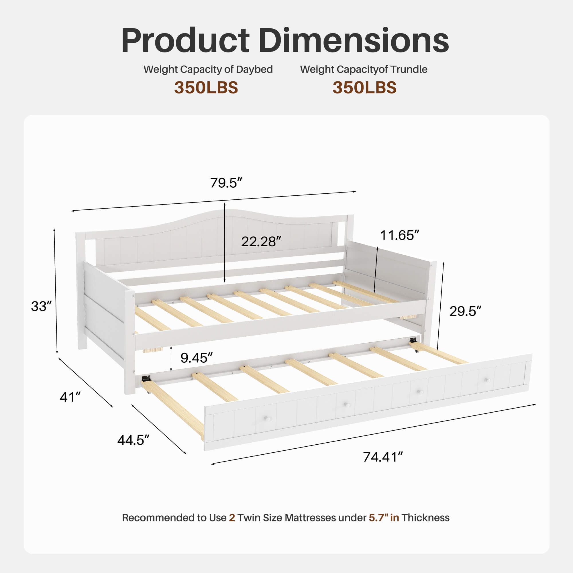 SpaceWise White Twin Daybed with Trundle