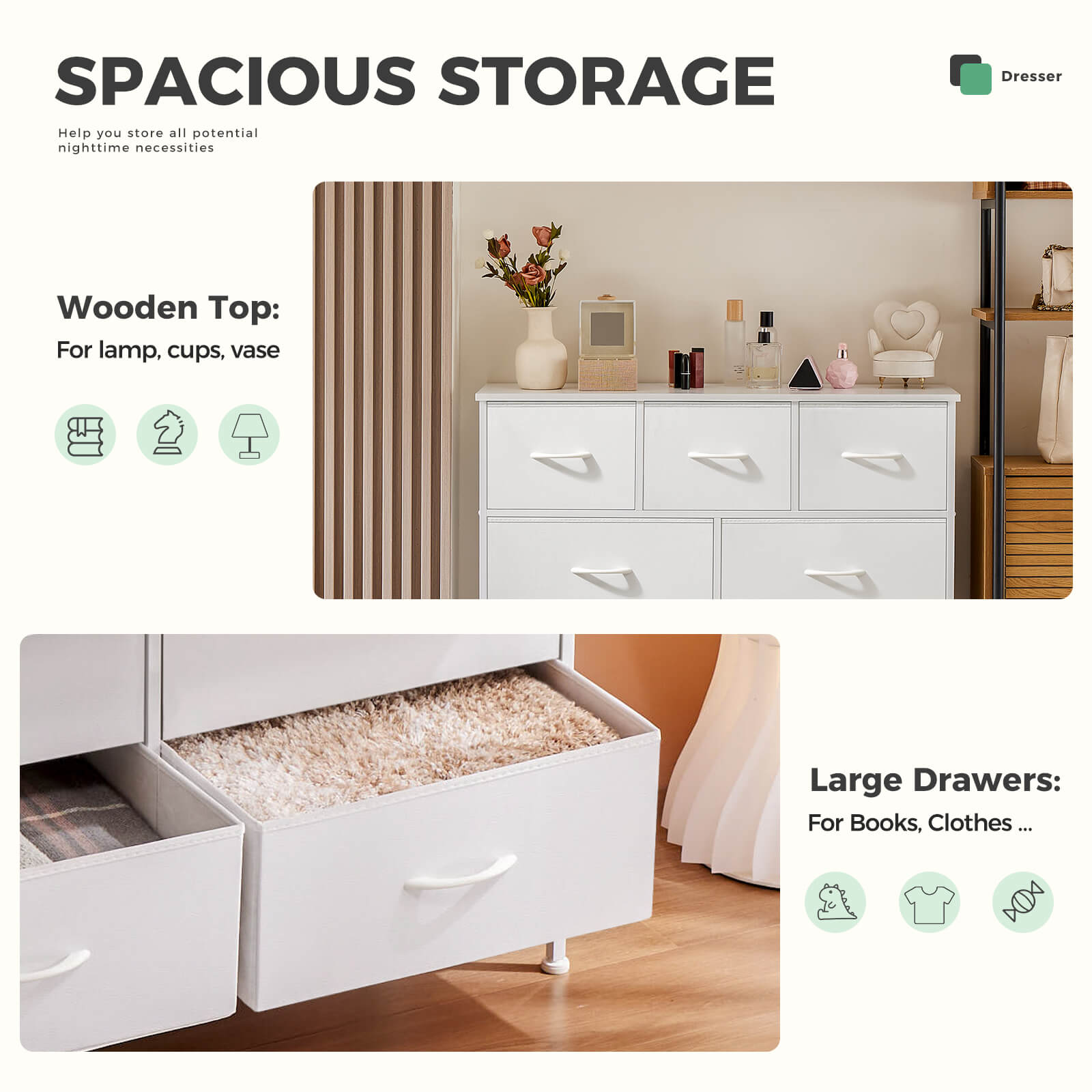 7-Drawer Wooden Top Storage Dresser