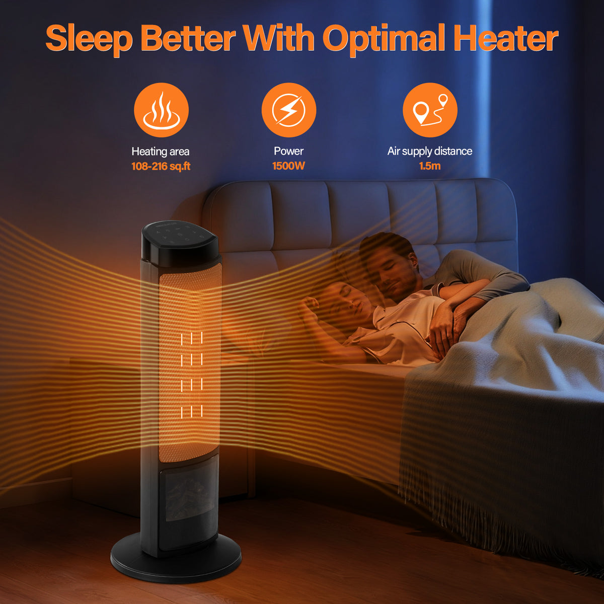 Space Heater for Indoor Use, 23-Inch Portable Electric Heater with 7-Color Light