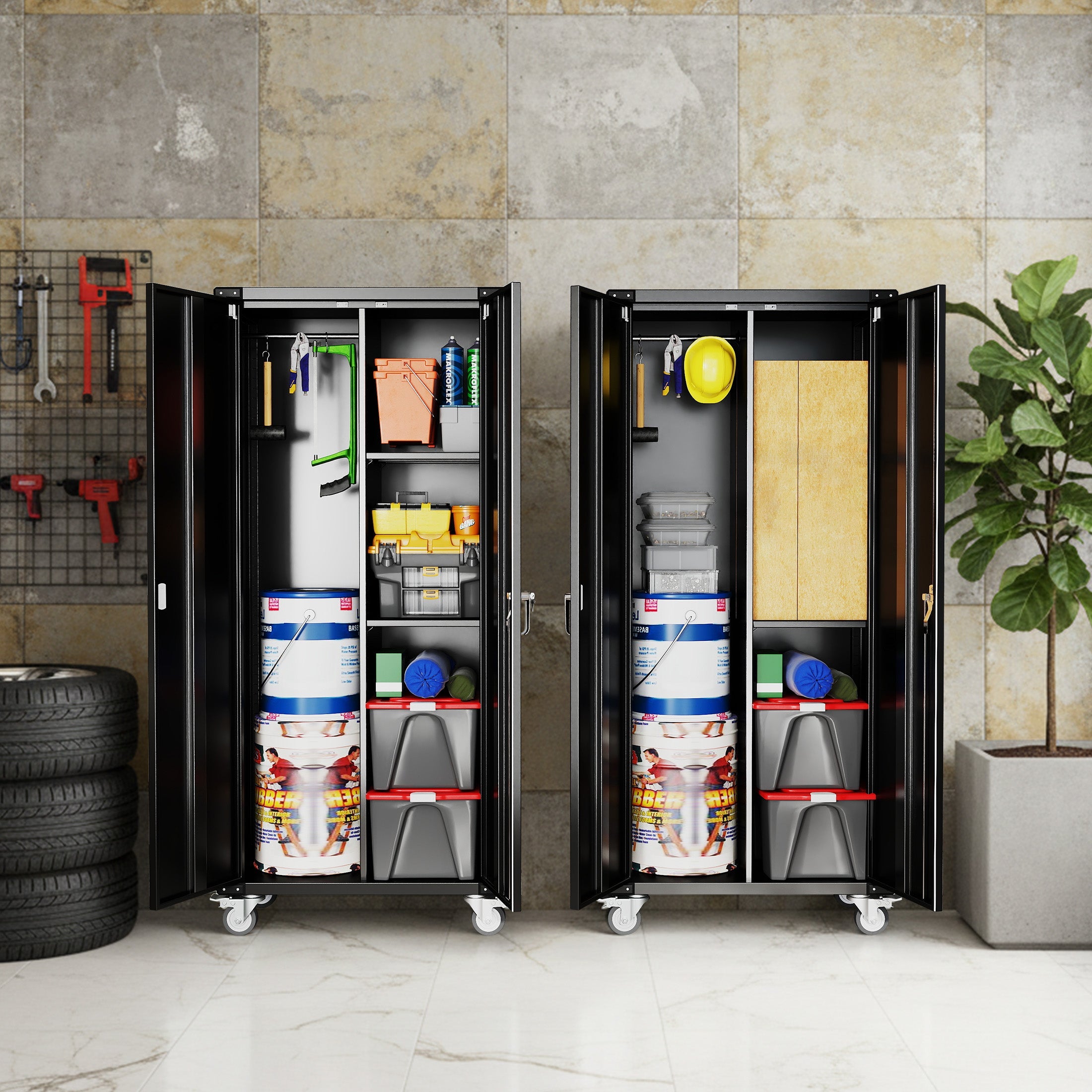 Lockable Steel Storage Cabinet with Wheels
