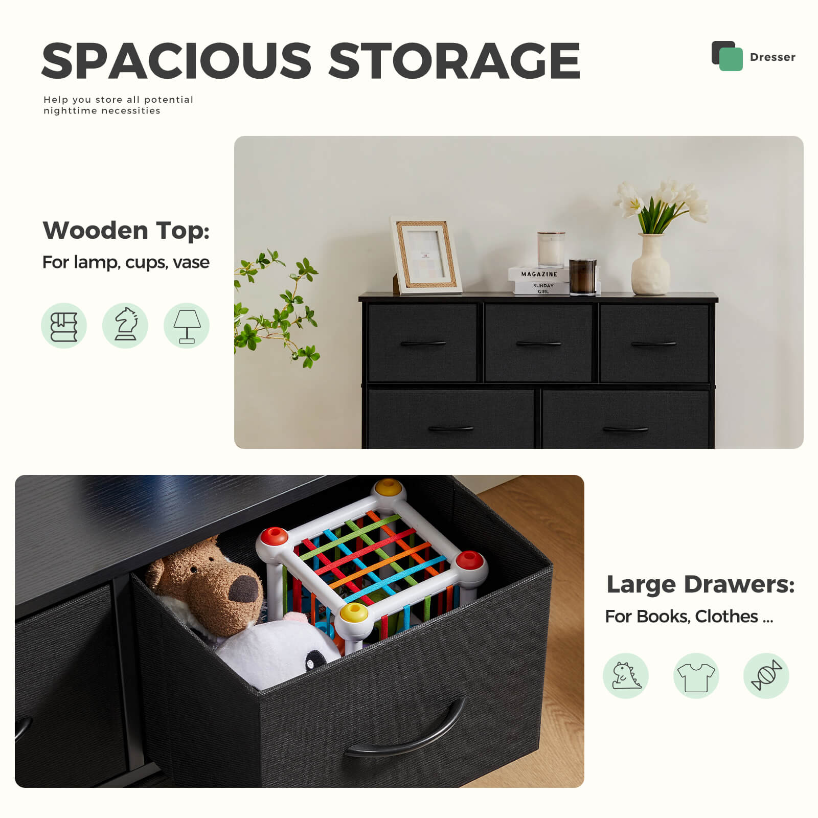 7-Drawer Wooden Top Storage Dresser