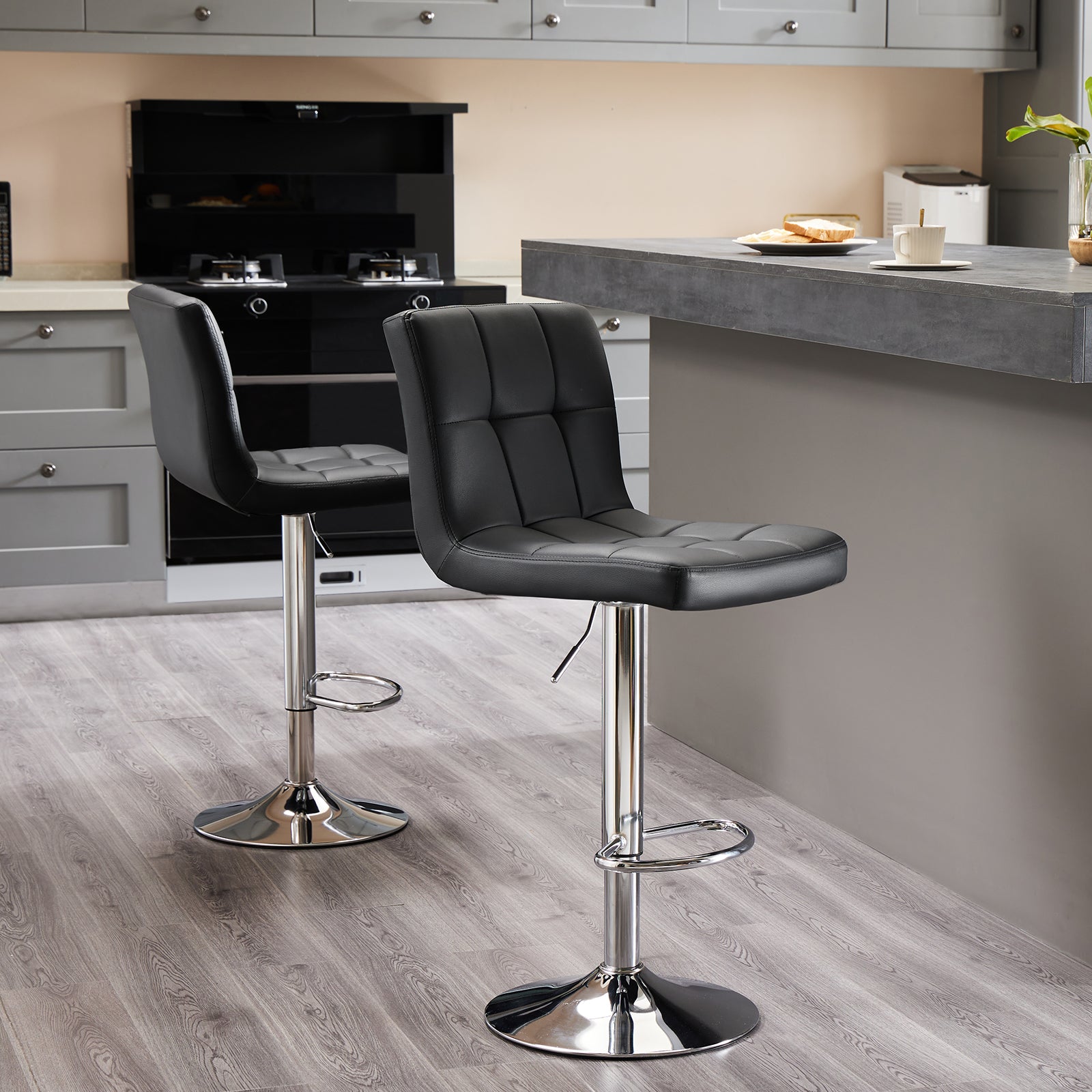 Warebay 2-Pack Adjustable Swivel Bar Stools with PU Leather Upholstered Seat