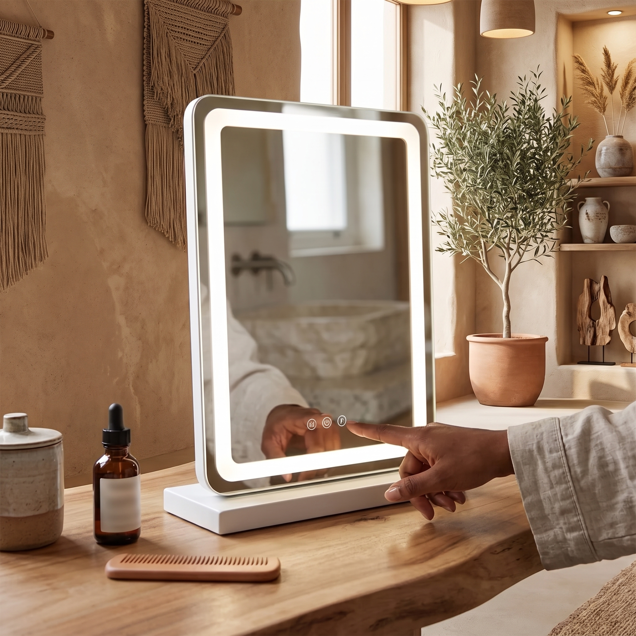 LED Lighted Vanity Mirror with Touchscreen Controls
