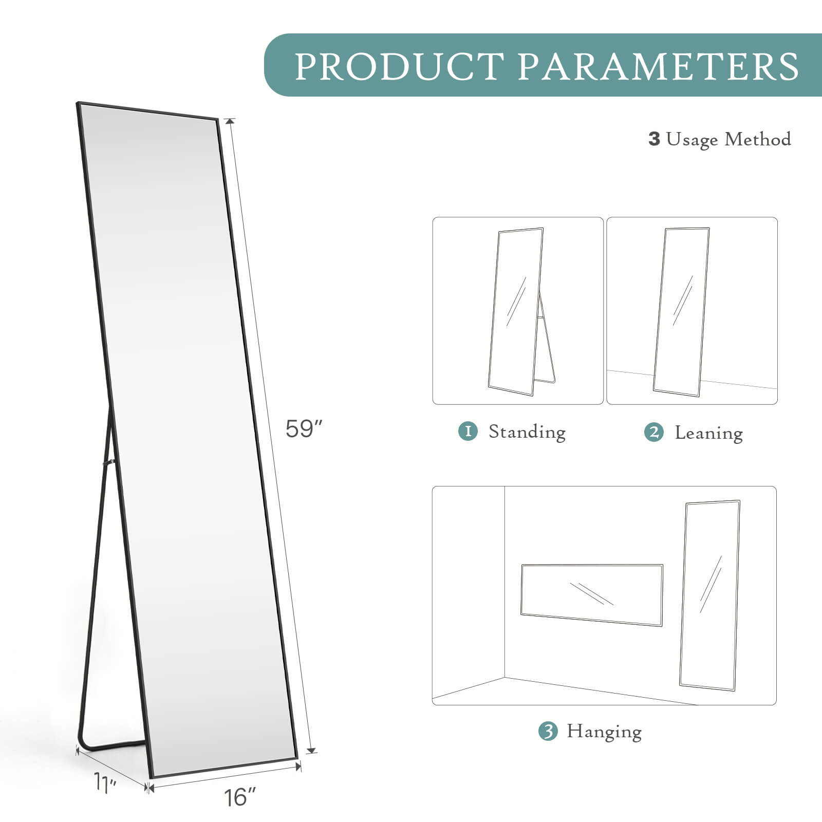 Full Length Aluminum Alloy Standing Mirror